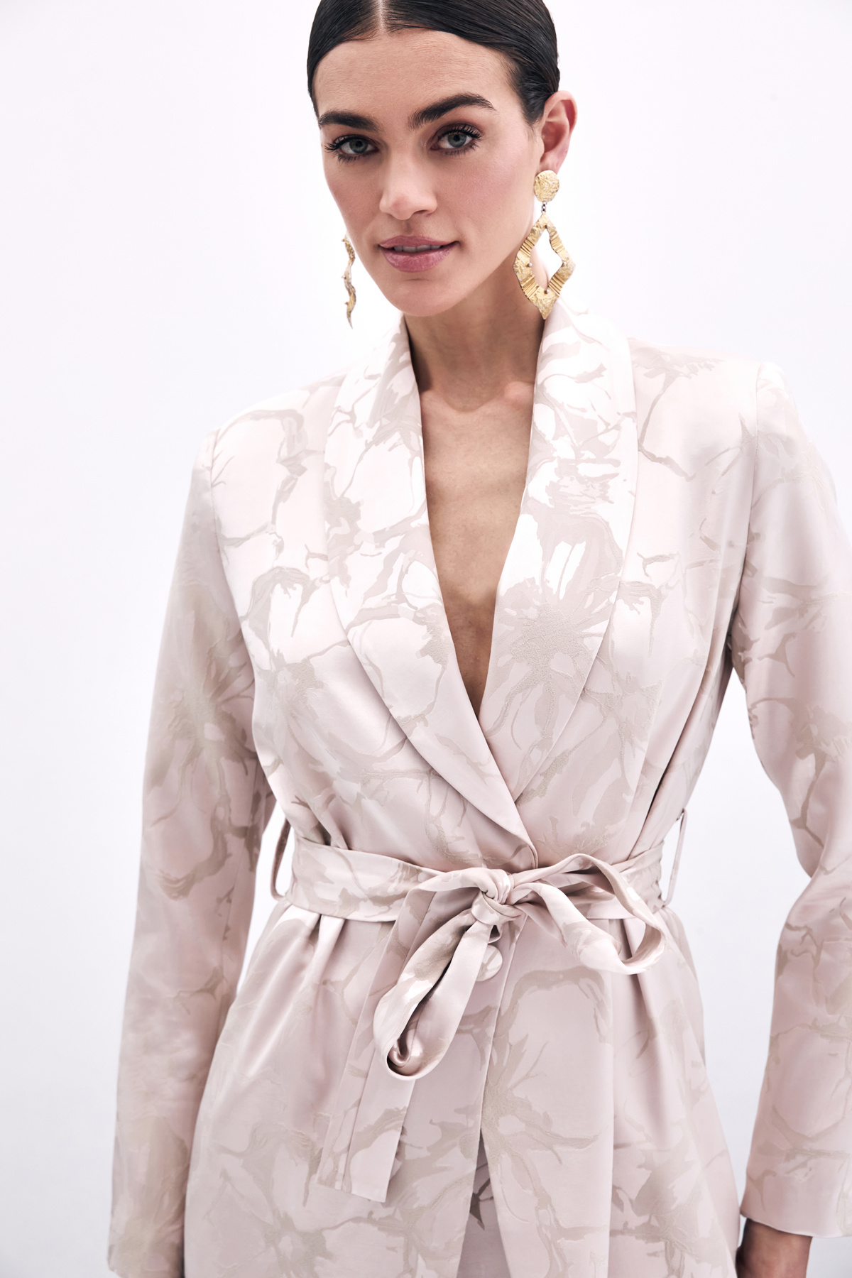 Renkli Uzun Ceket - Pudra