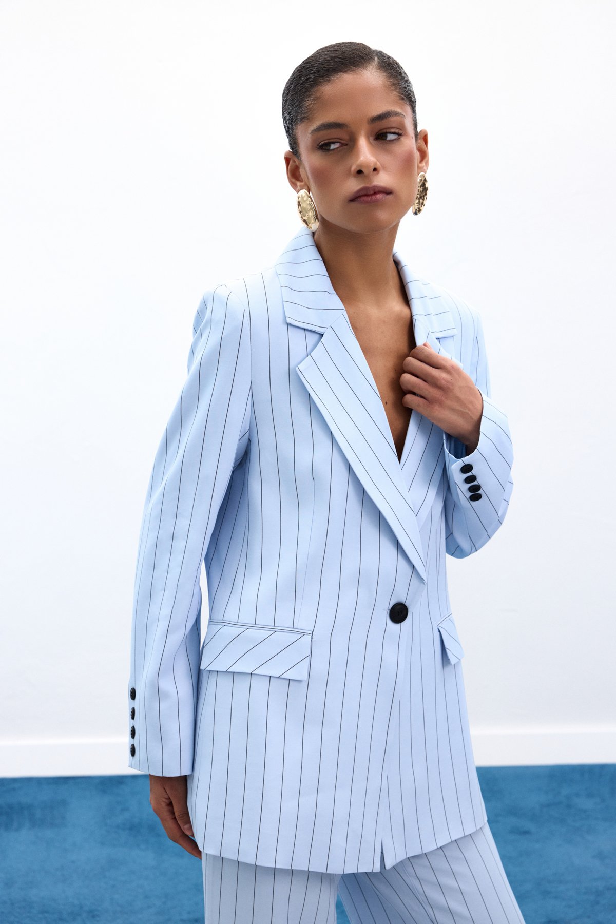 Rina Çizgili Ceket - Bebe Mavi