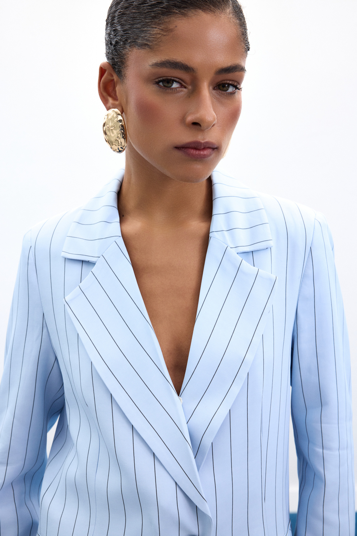 Rina Çizgili Ceket - Bebe Mavi