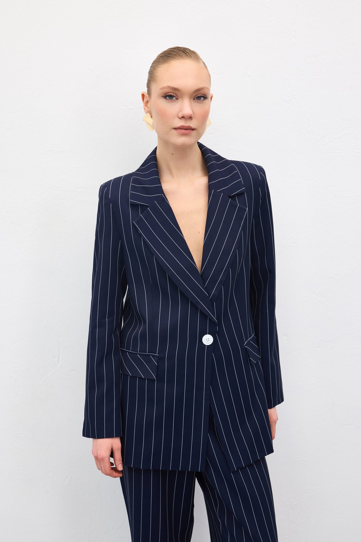 Rina Çizgili Ceket - Lacivert