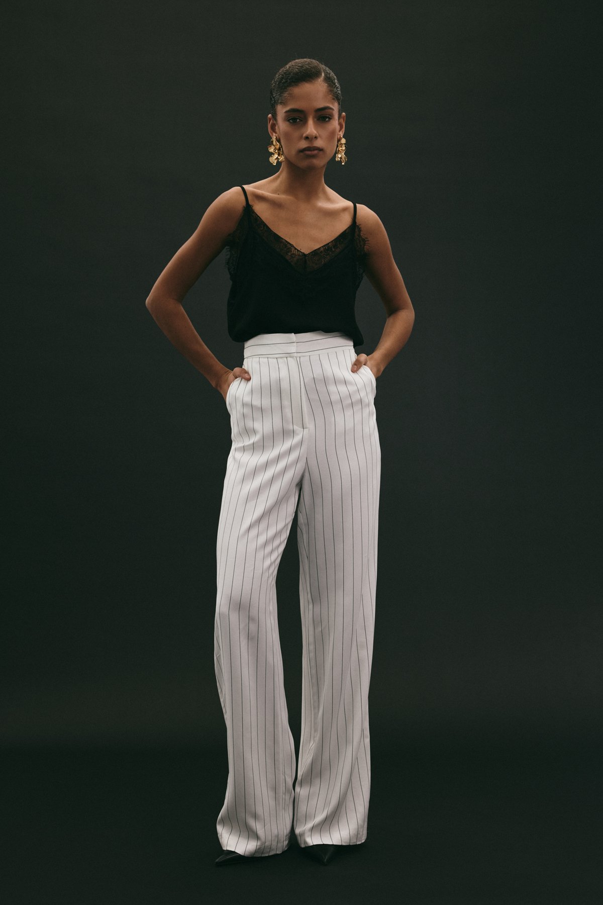 Rina Çizgili Pantolon - Ekru