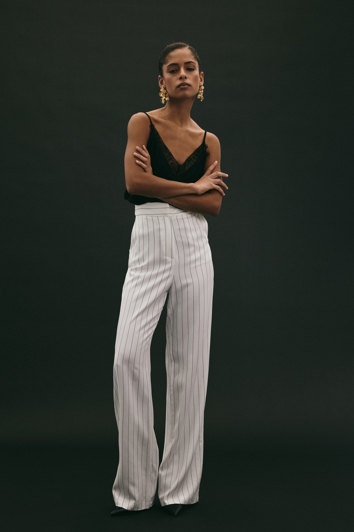 Rina Çizgili Pantolon - Ekru