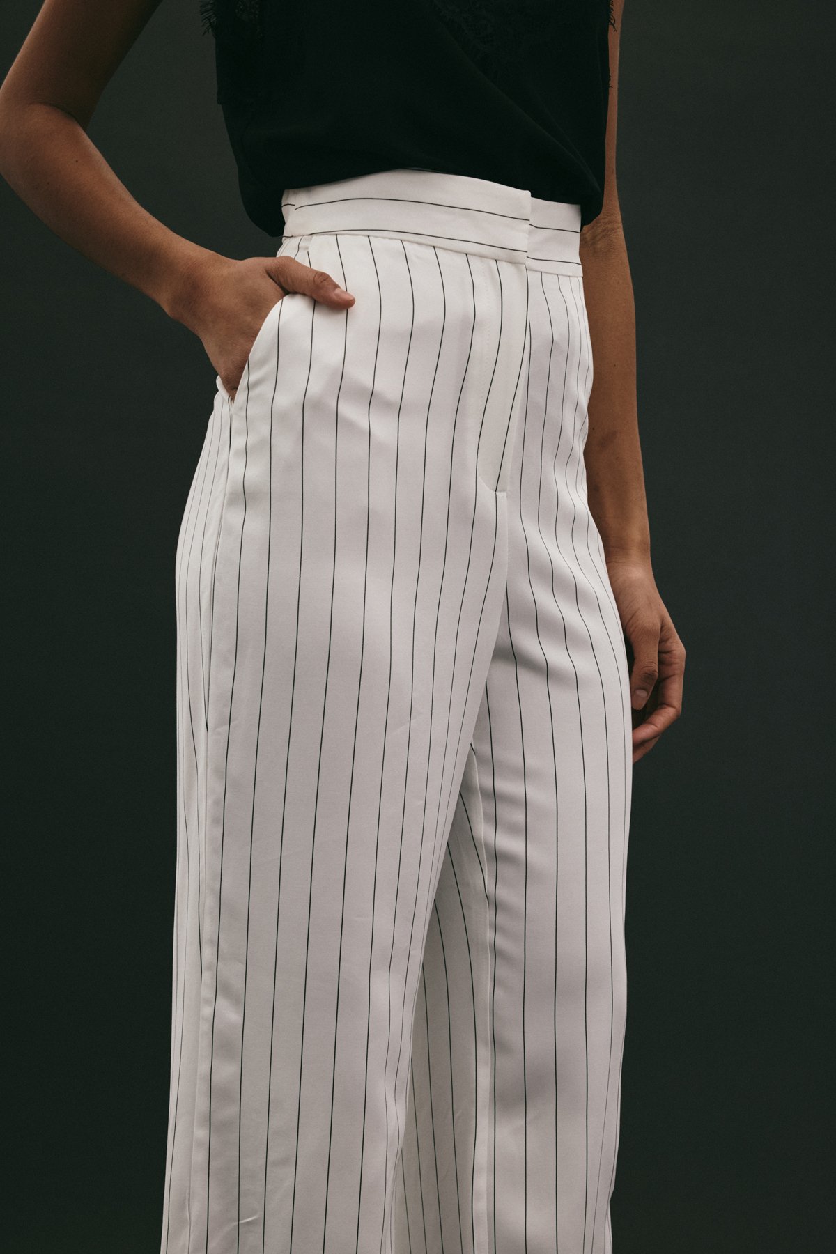 Rina Çizgili Pantolon - Ekru