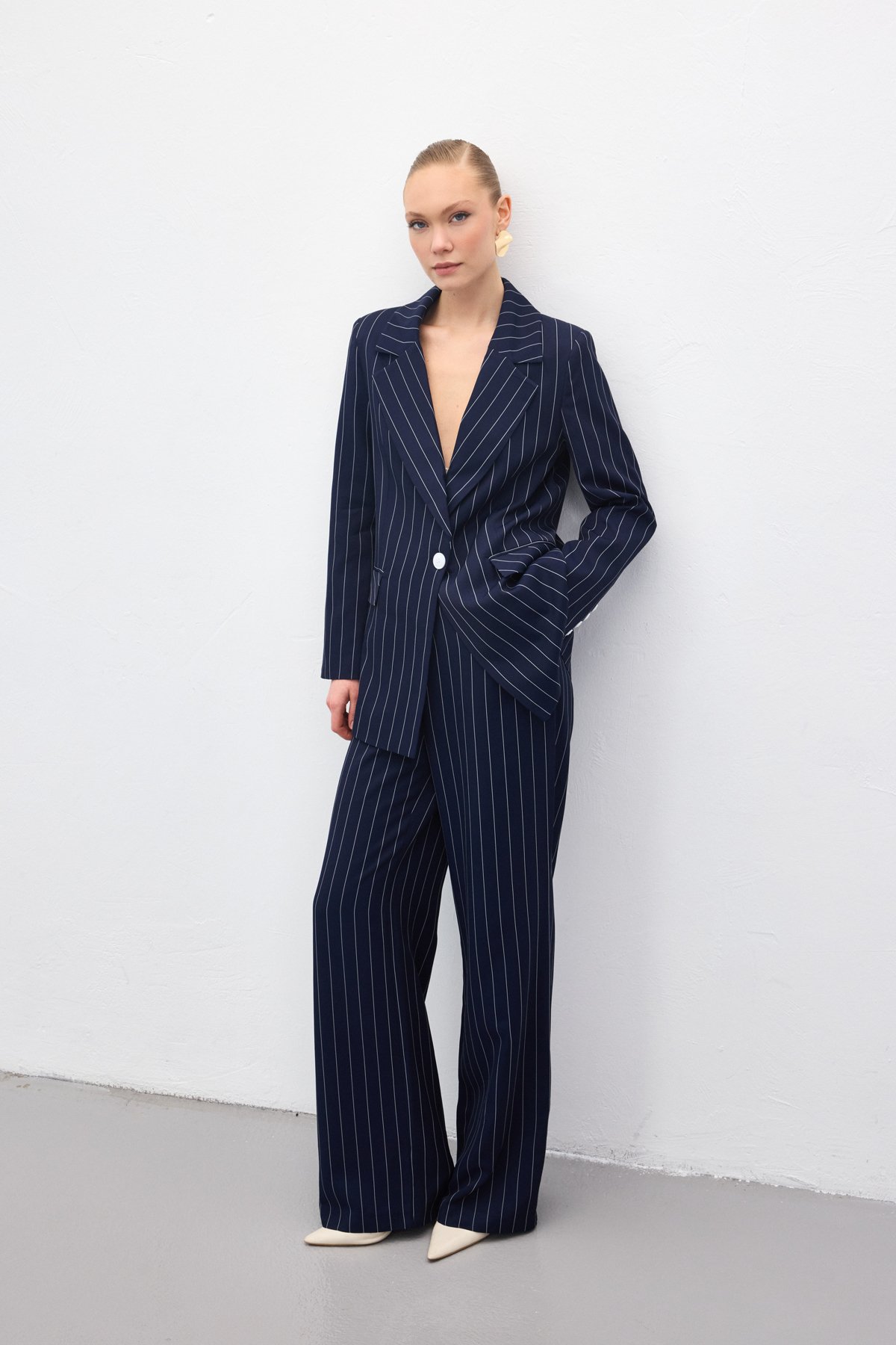 Rina Çizgili Pantolon - Lacivert