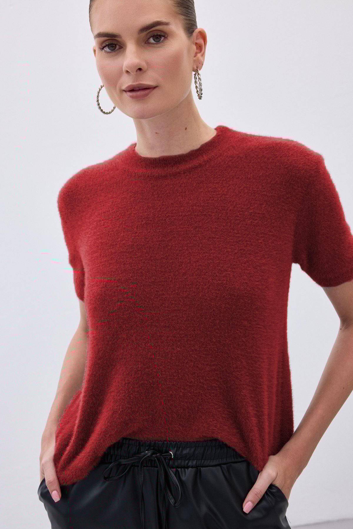 Bearded Short Sleeve Knitwear - Maroon