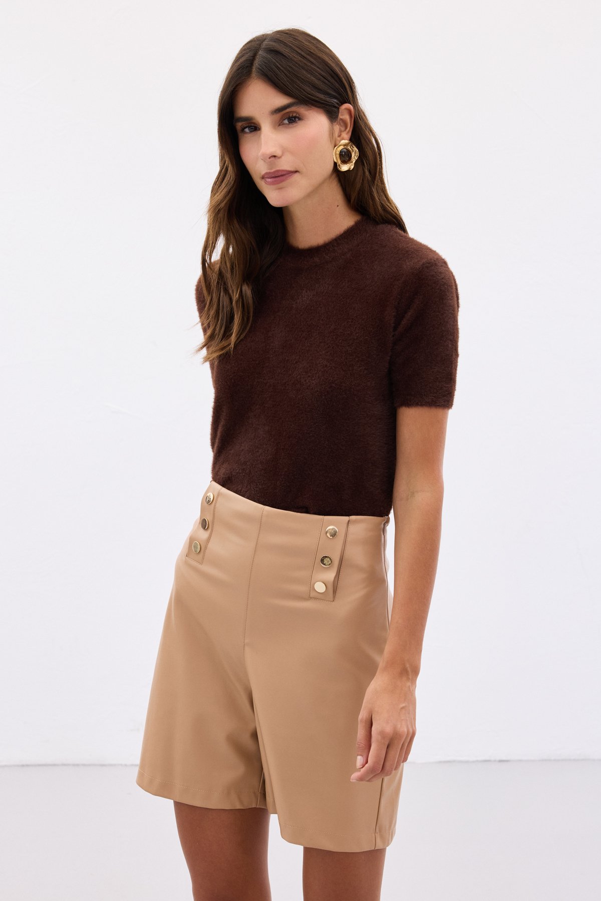 Bearded Short Sleeve Knitwear - Brown