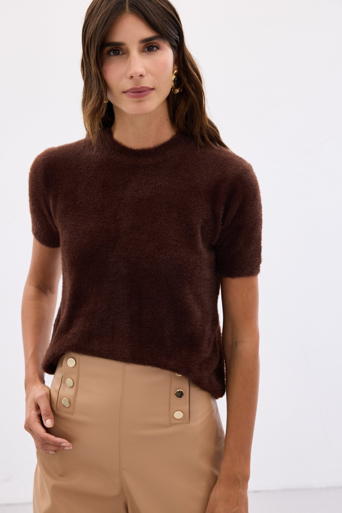 Bearded Short Sleeve Knitwear - Brown