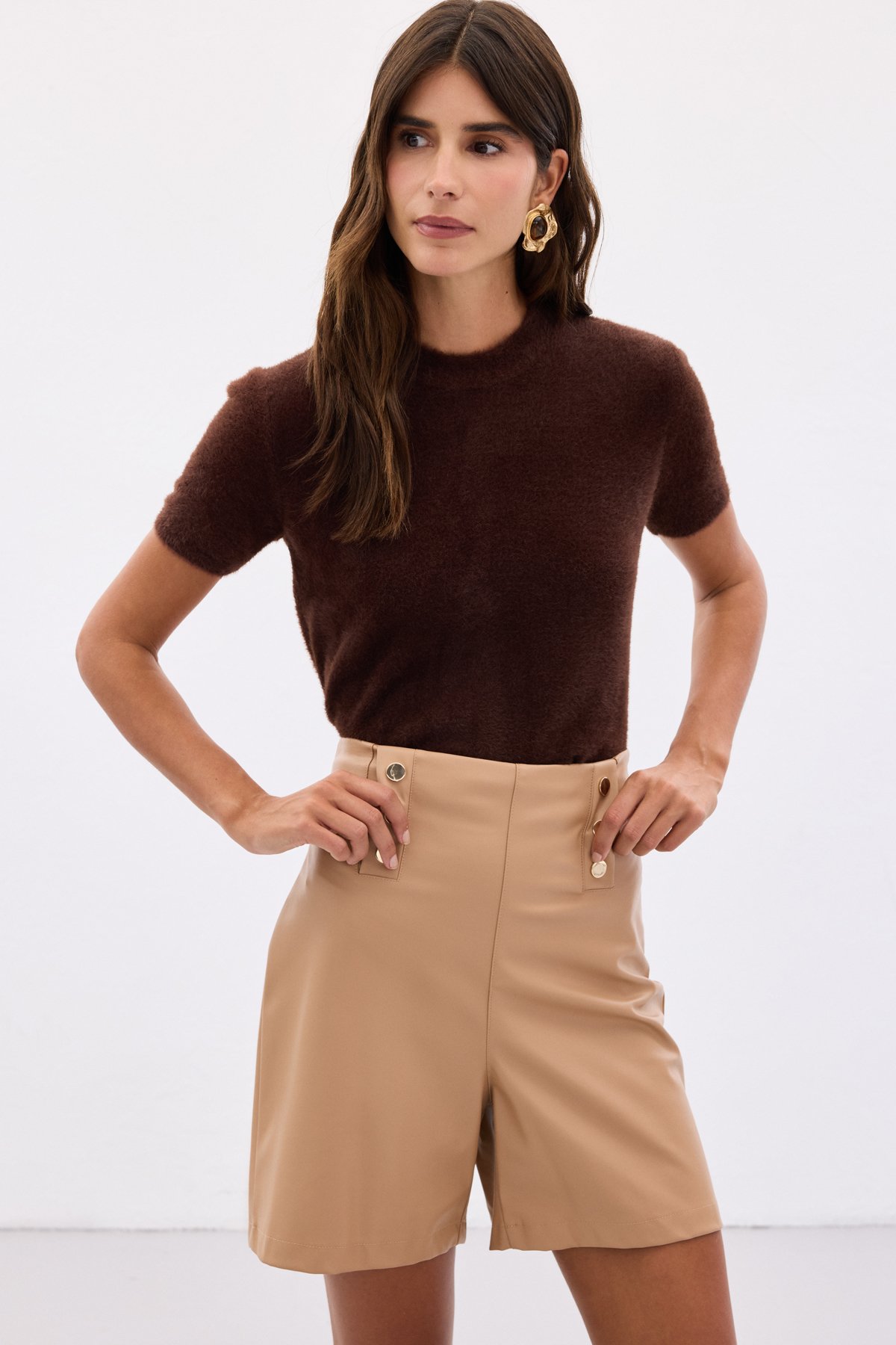 Bearded Short Sleeve Knitwear - Brown