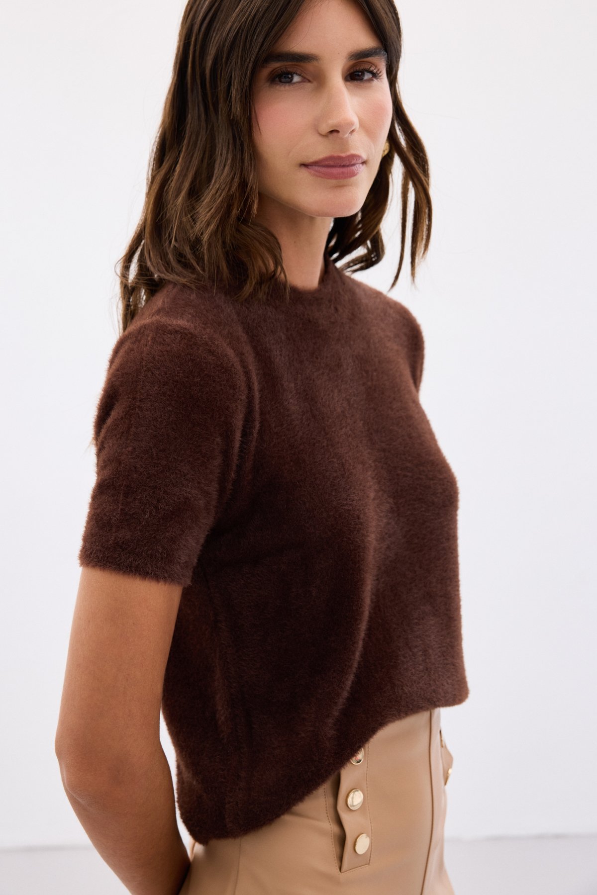 Bearded Short Sleeve Knitwear - Brown