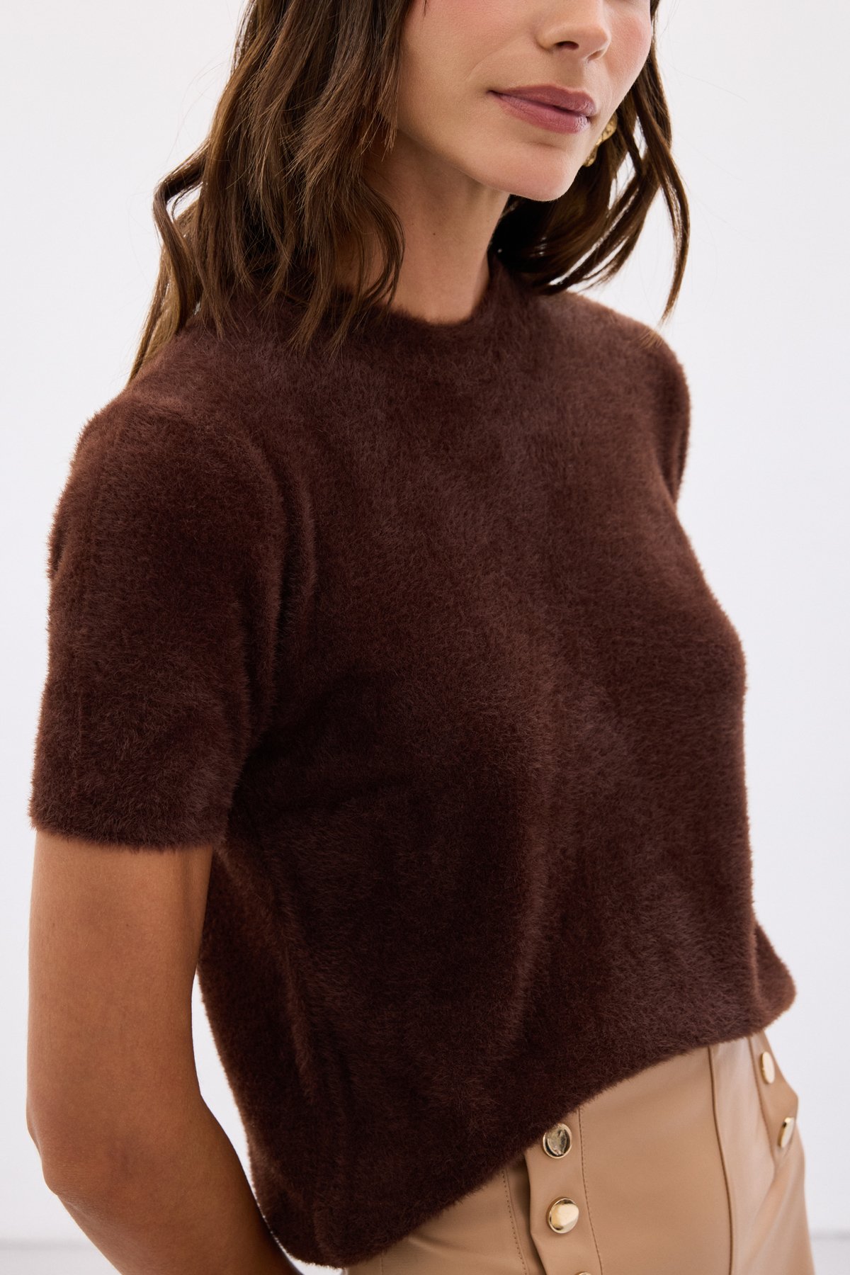 Bearded Short Sleeve Knitwear - Brown