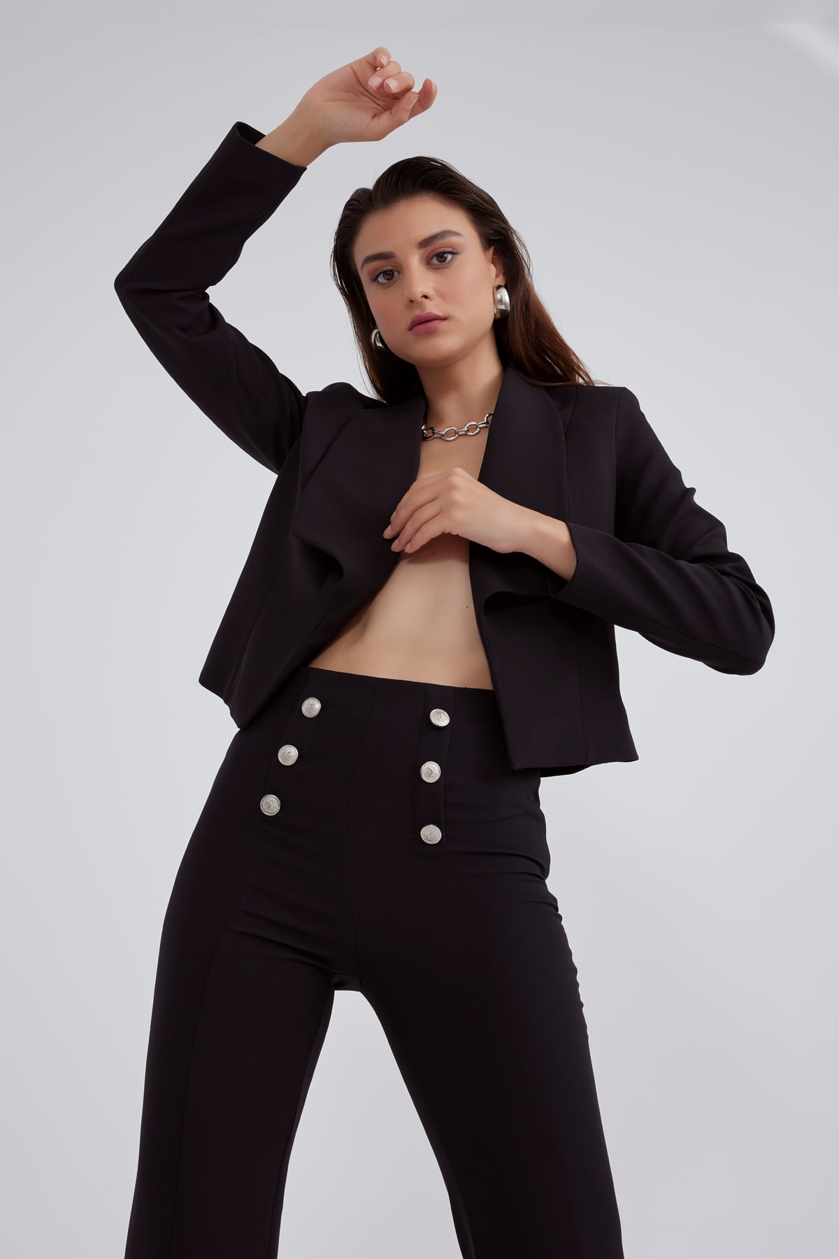 Şal yaka blazer crop ceket - SİYAH