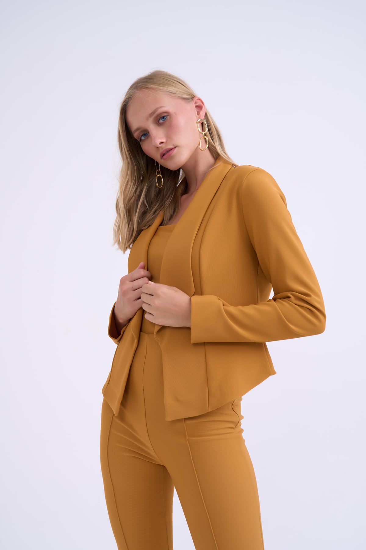 Shawl collar cropped jacket - MUSTARD