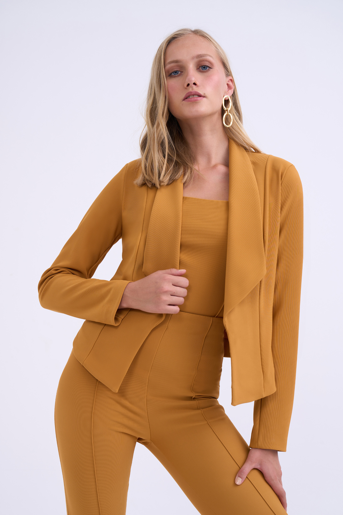 Shawl collar cropped jacket - MUSTARD