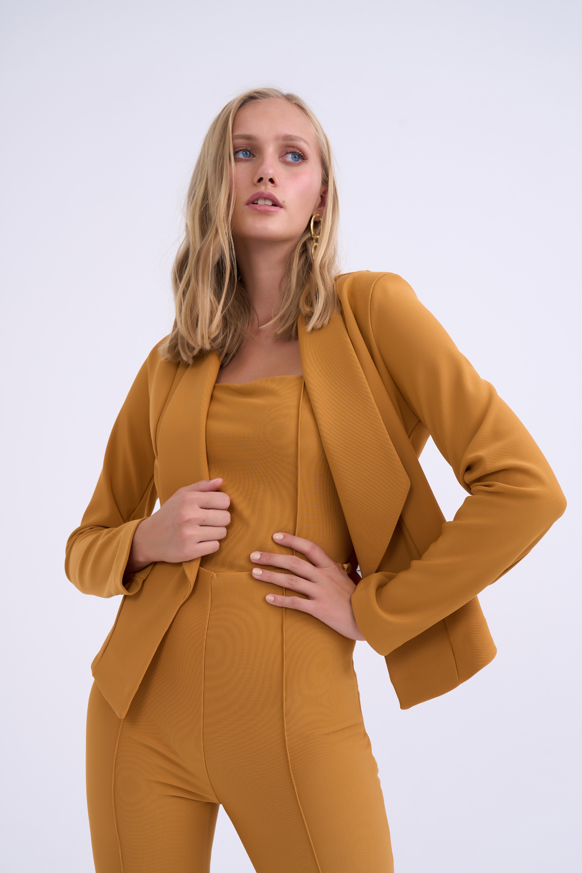 Shawl collar cropped jacket - MUSTARD