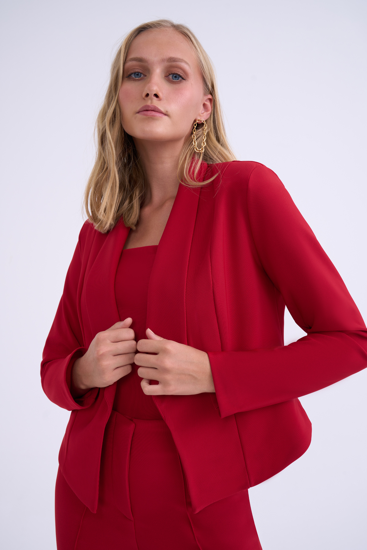 Shawl collar cropped jacket - RED