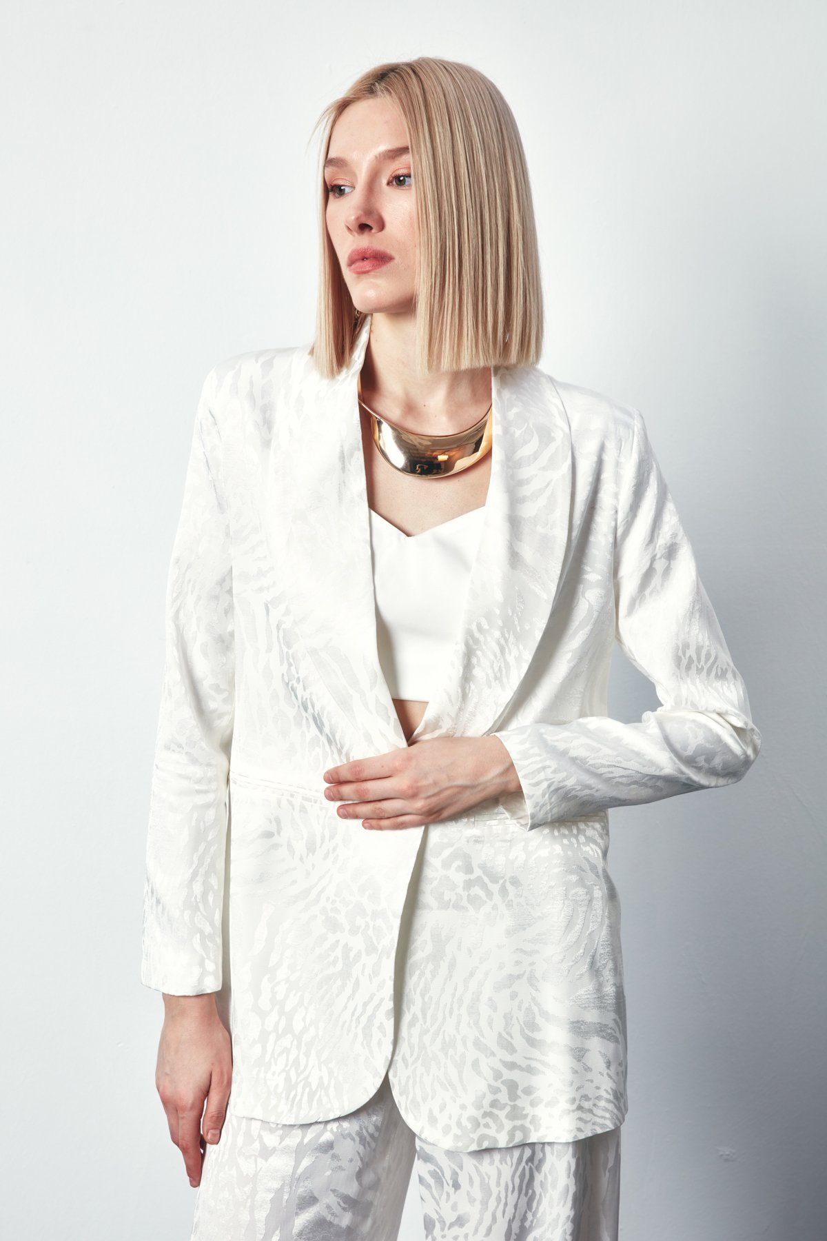 Şal Yaka Desenli Ceket - EKRU