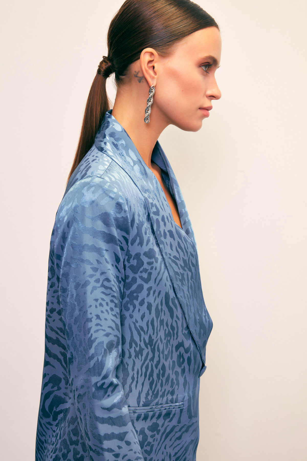 Şal Yaka Desenli Ceket - İNDİGO
