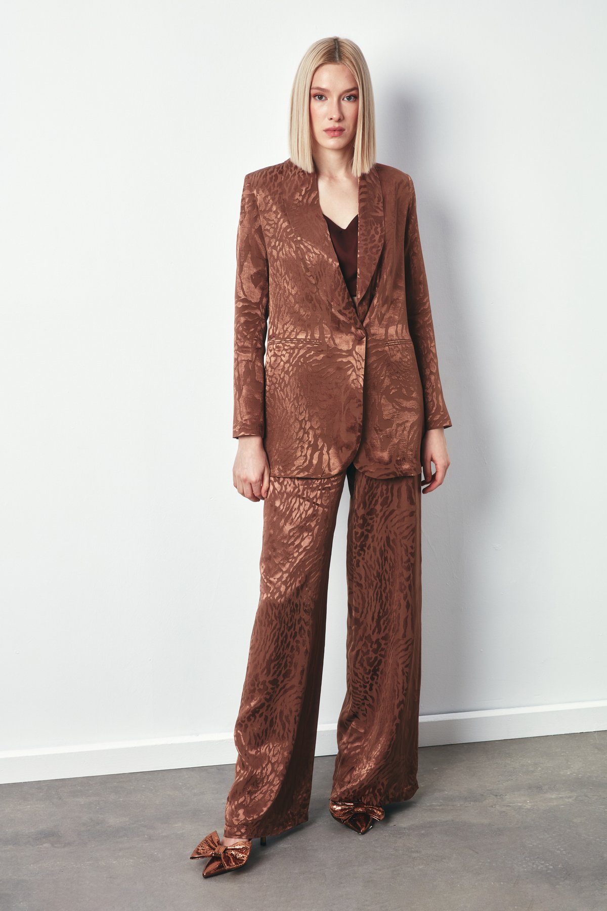 Şal Yaka Desenli Ceket - KAHVE