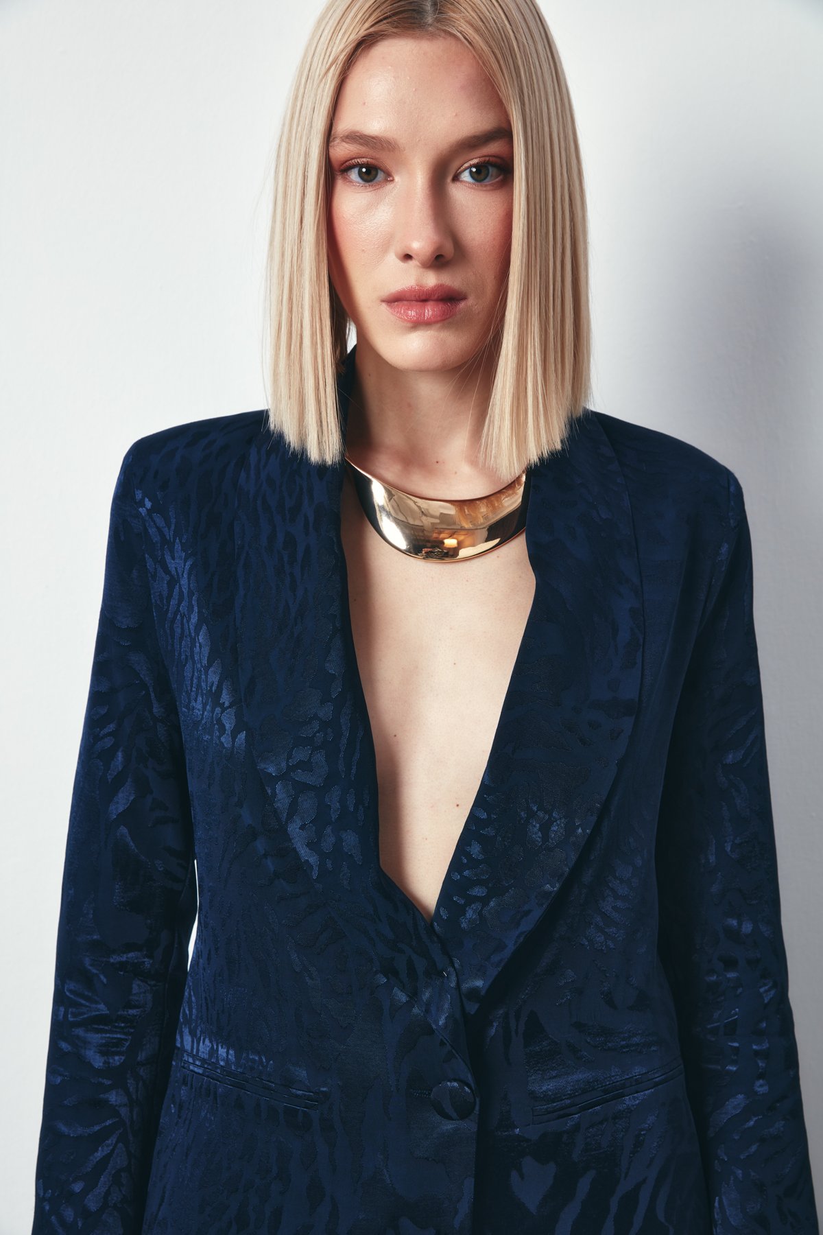 Şal Yaka Desenli Ceket - LACİVERT