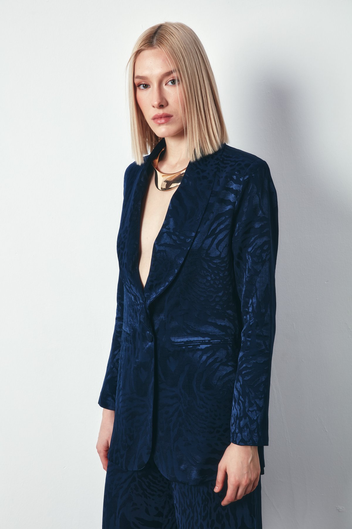 Şal Yaka Desenli Ceket - LACİVERT