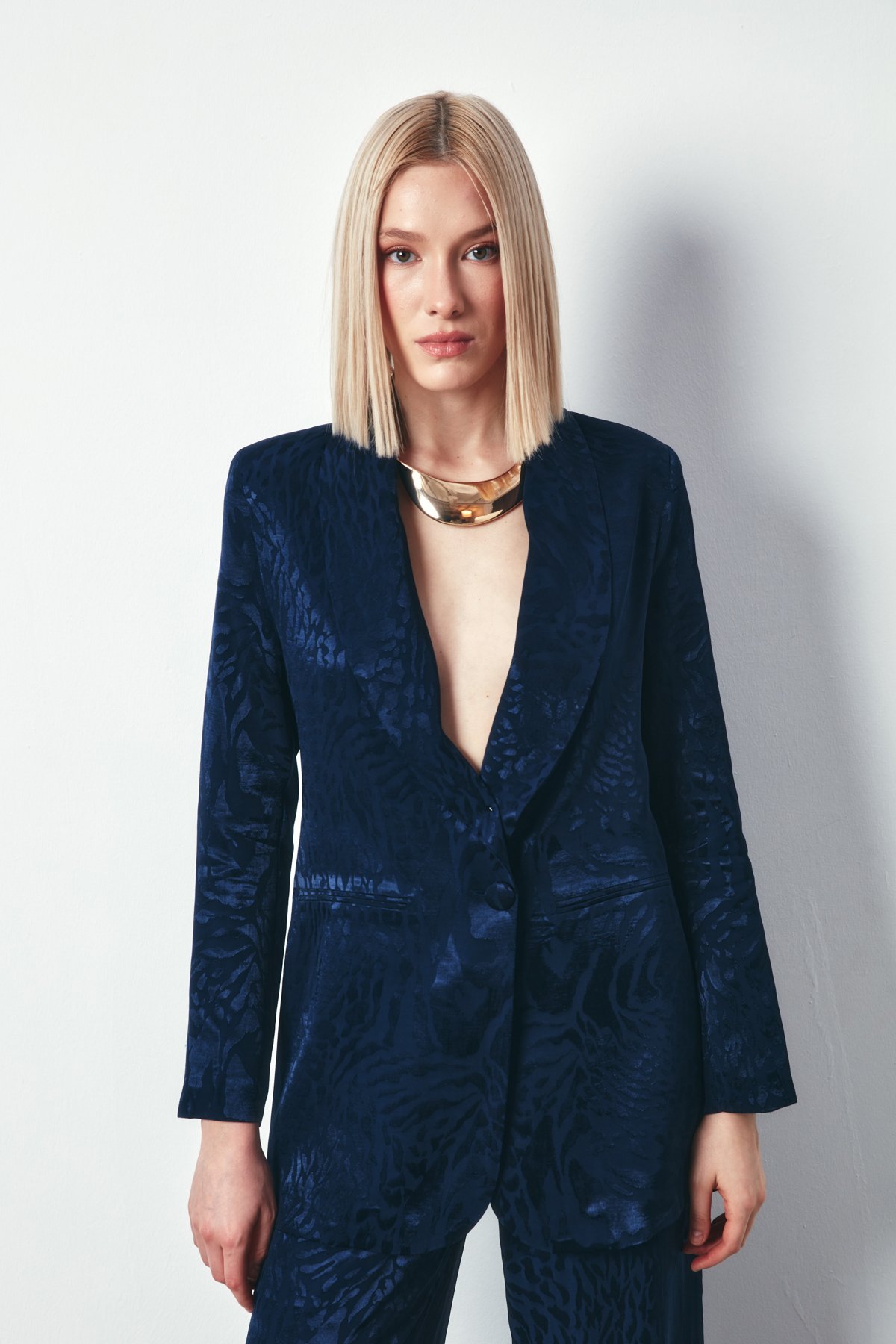 Şal Yaka Desenli Ceket - LACİVERT