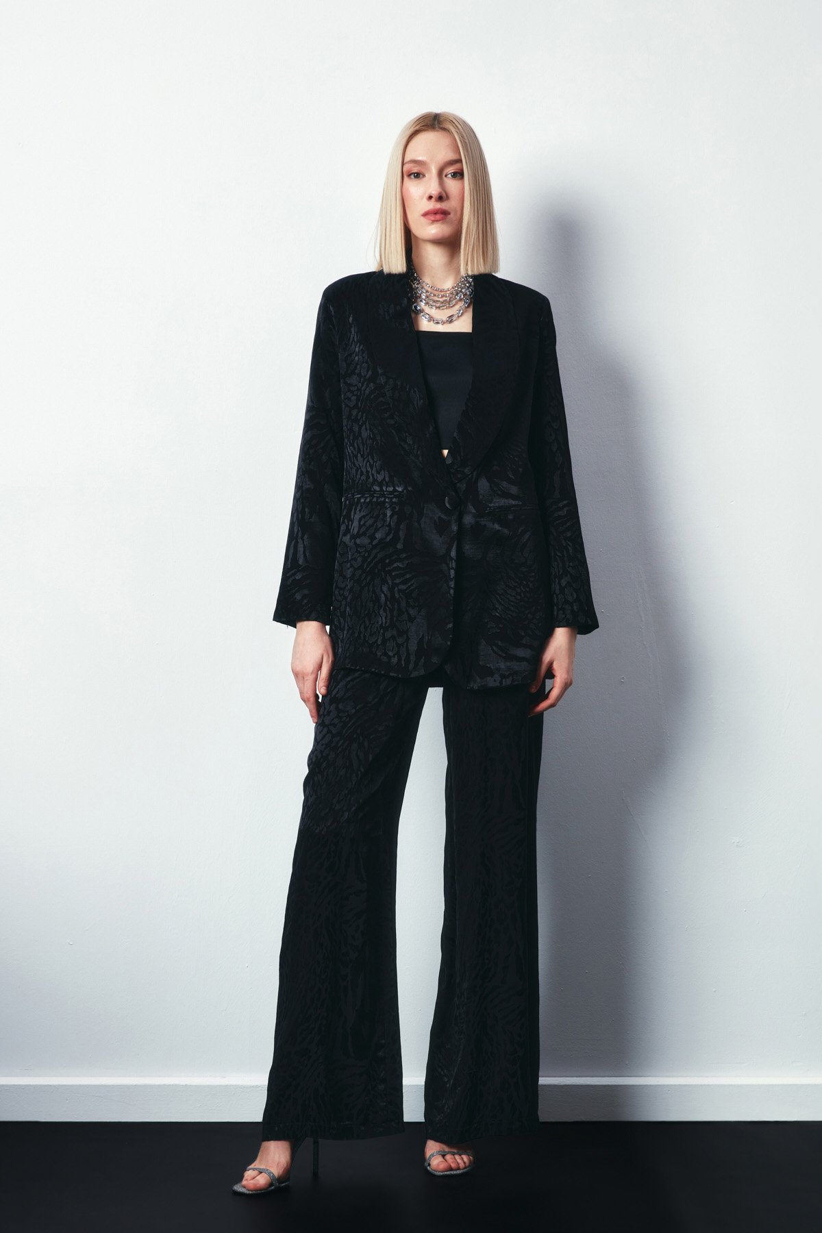 Şal Yaka Desenli Ceket - SİYAH