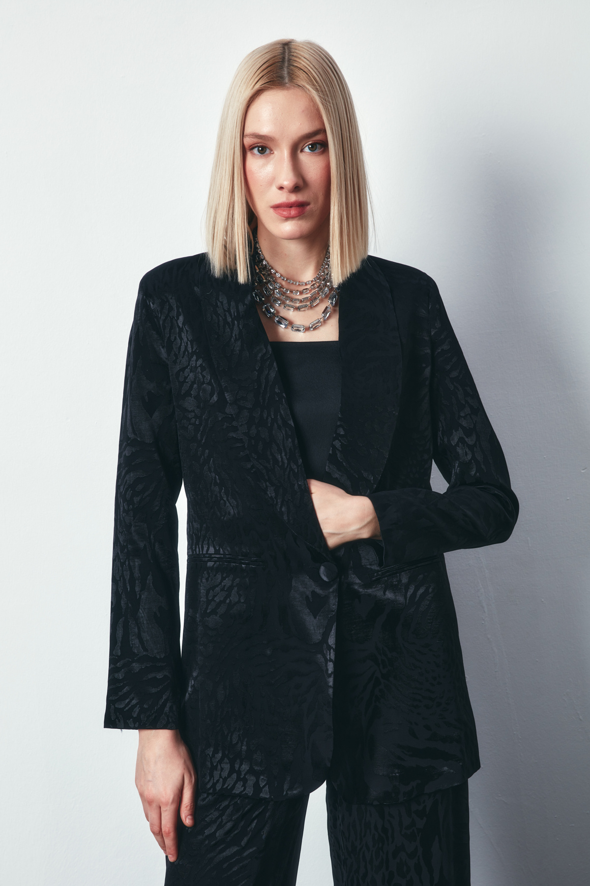 Şal Yaka Desenli Ceket - SİYAH