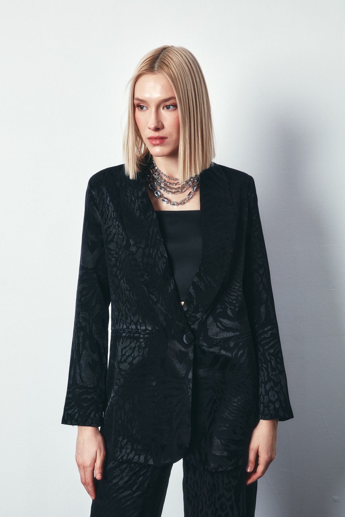 Şal Yaka Desenli Ceket - SİYAH