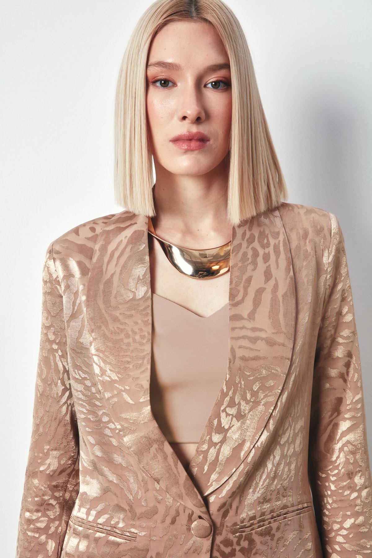 Şal Yaka Desenli Ceket - VİZON