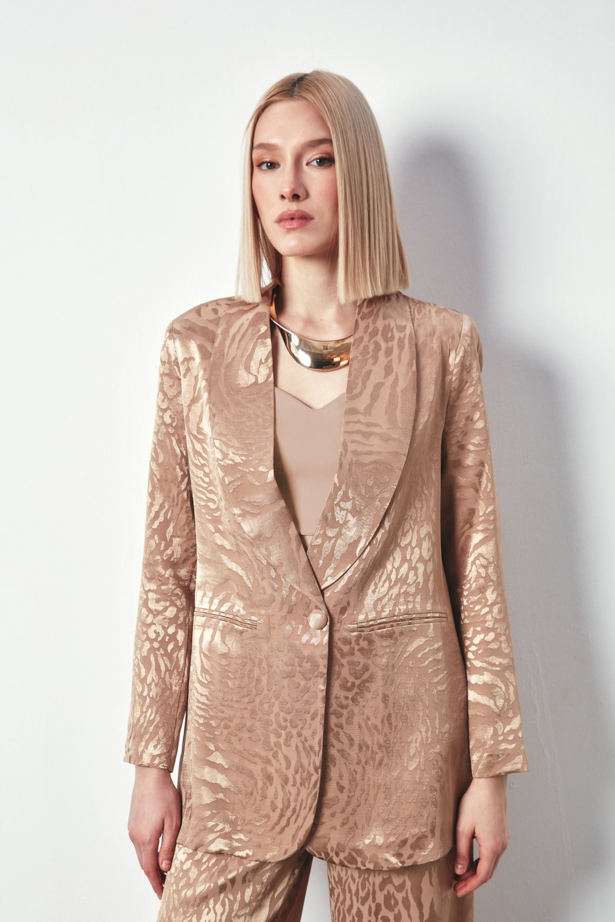 Şal Yaka Desenli Ceket - VİZON