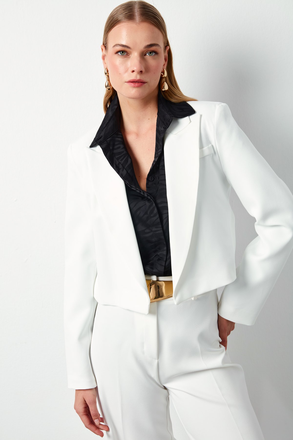 Şal Yaka Kısa Ceket - EKRU