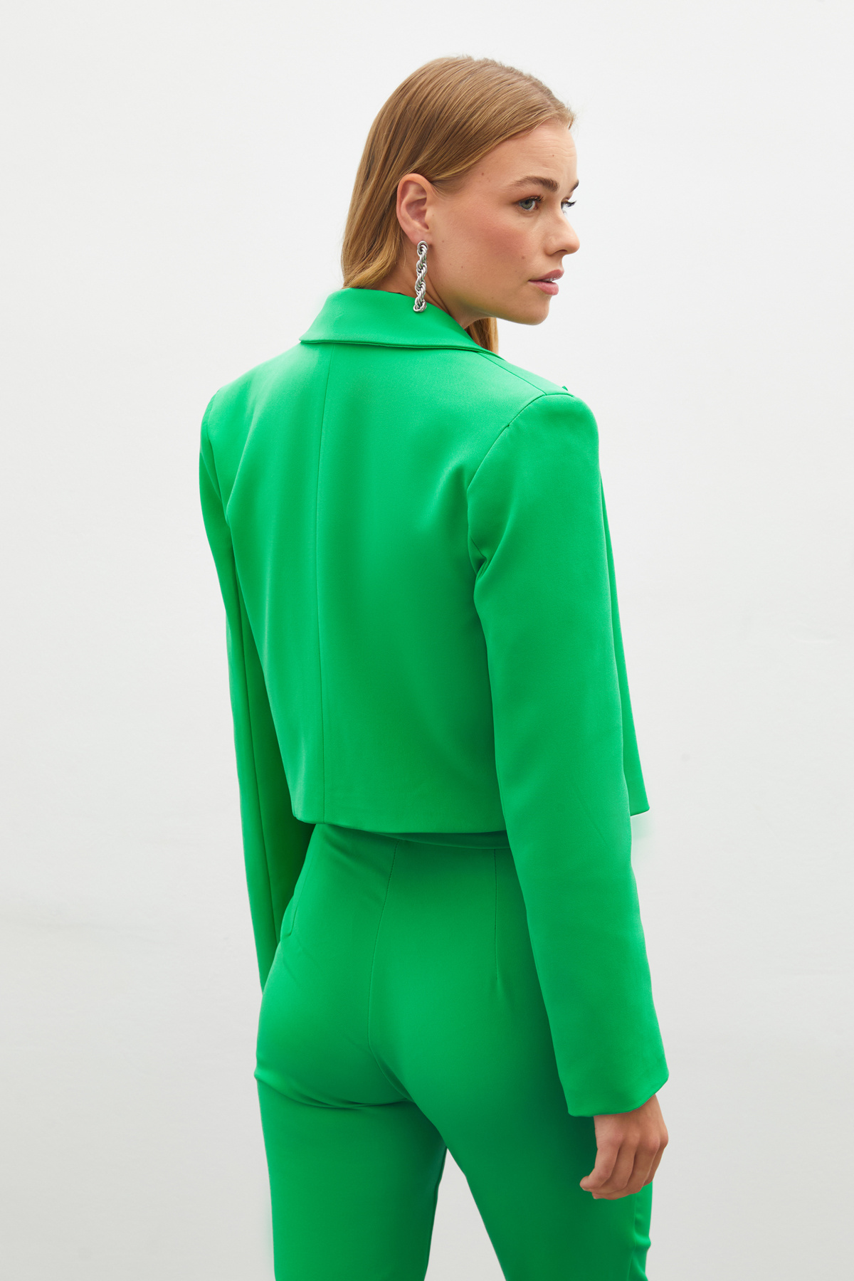 Şal Yaka Kısa Ceket - YEŞİL