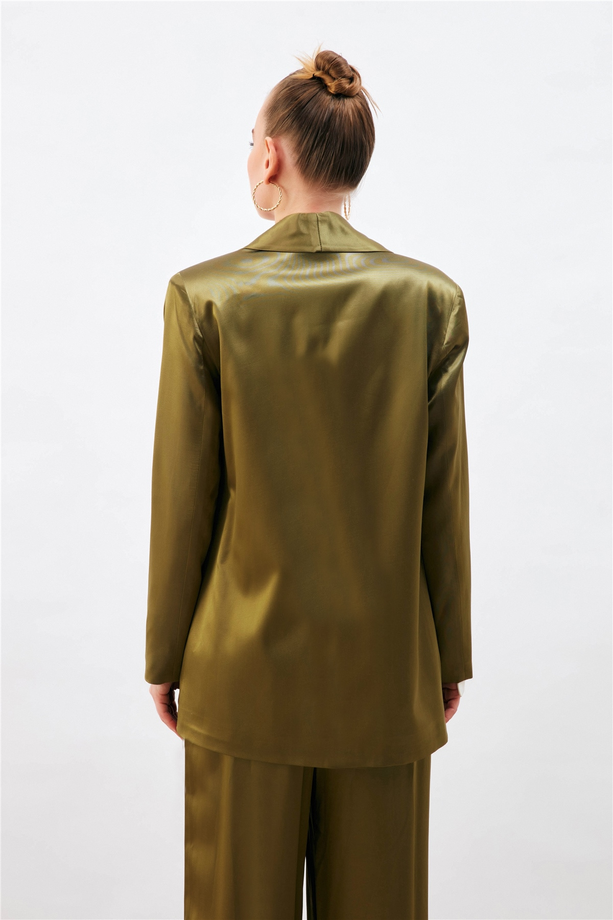Şal Yaka Saten Ceket - HAKİ