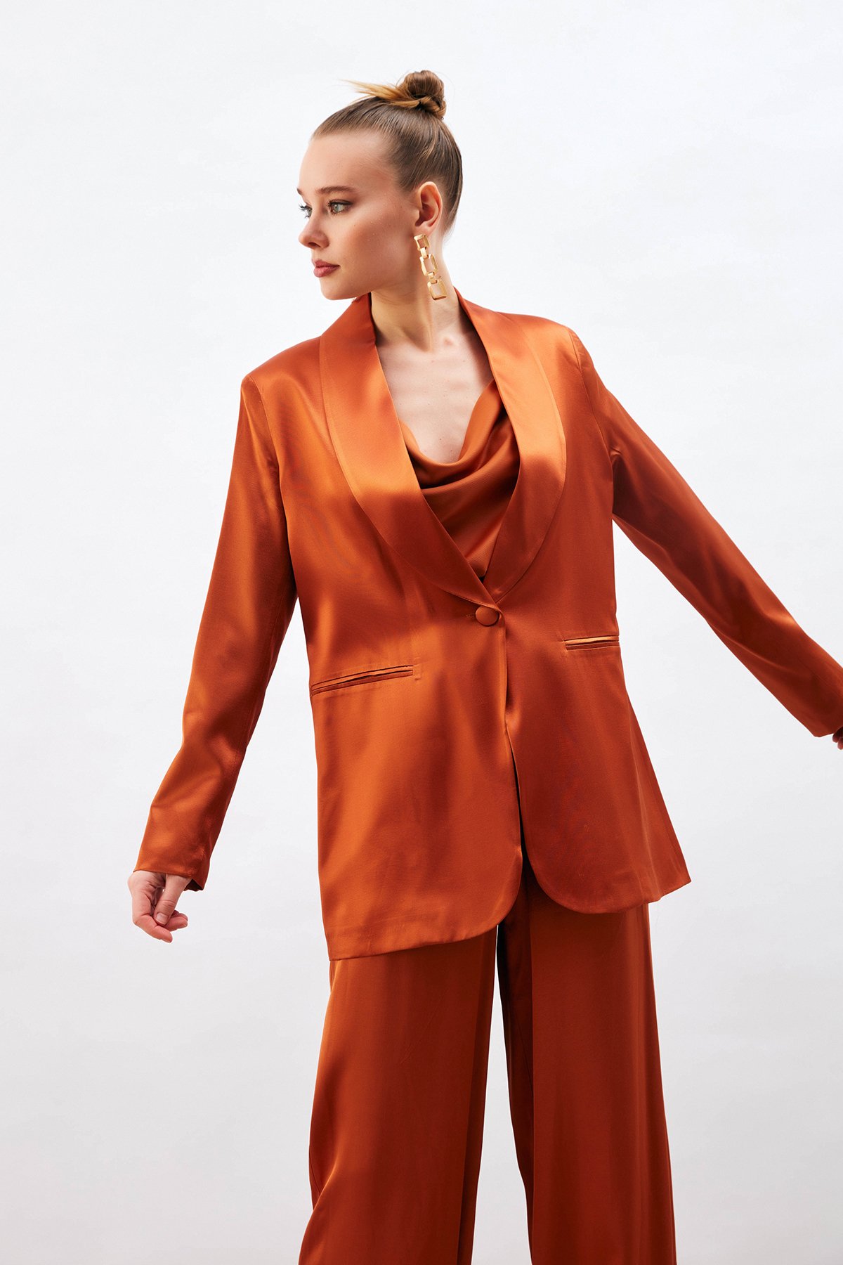Şal Yaka Saten Ceket - ORANJ