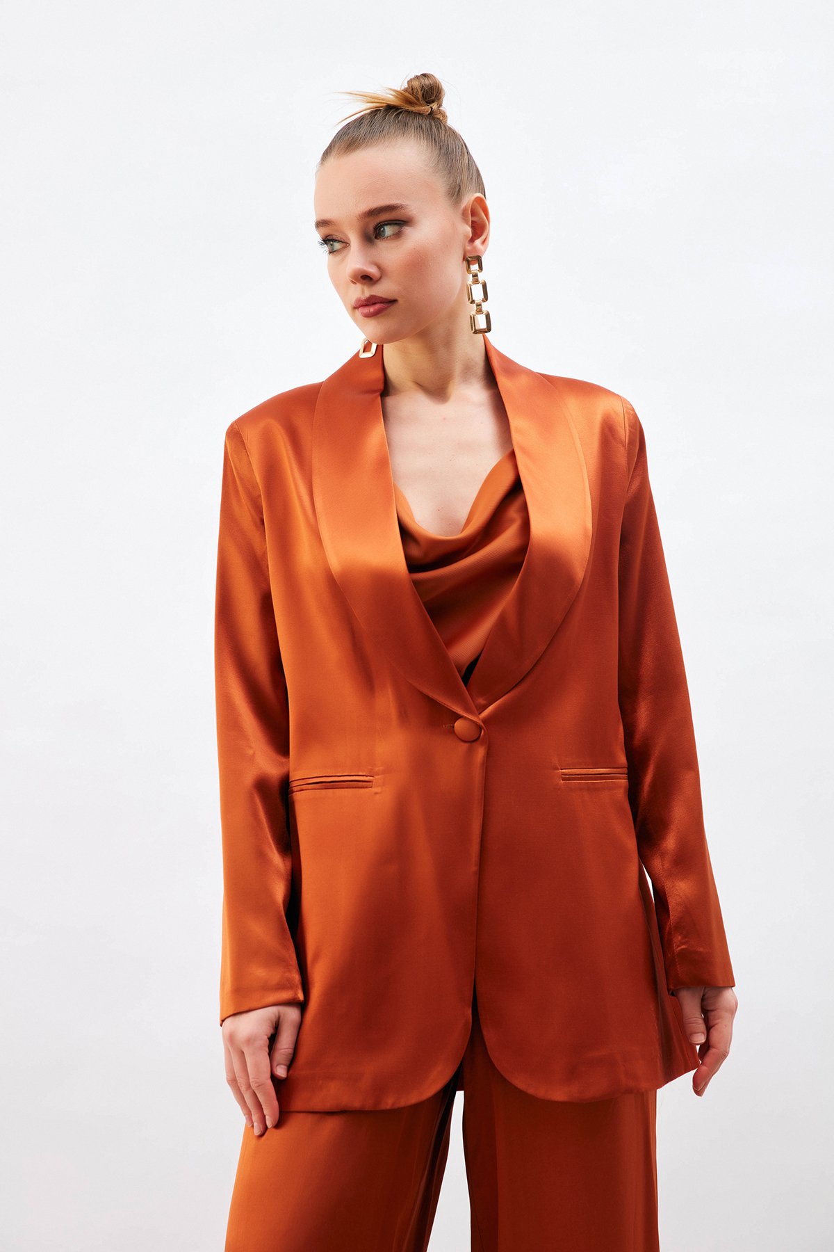 Şal Yaka Saten Ceket - ORANJ