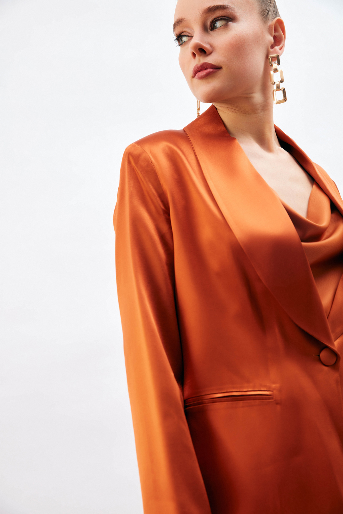 Şal Yaka Saten Ceket - ORANJ