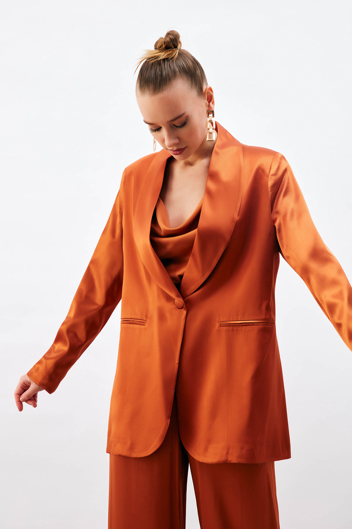 Şal Yaka Saten Ceket - ORANJ