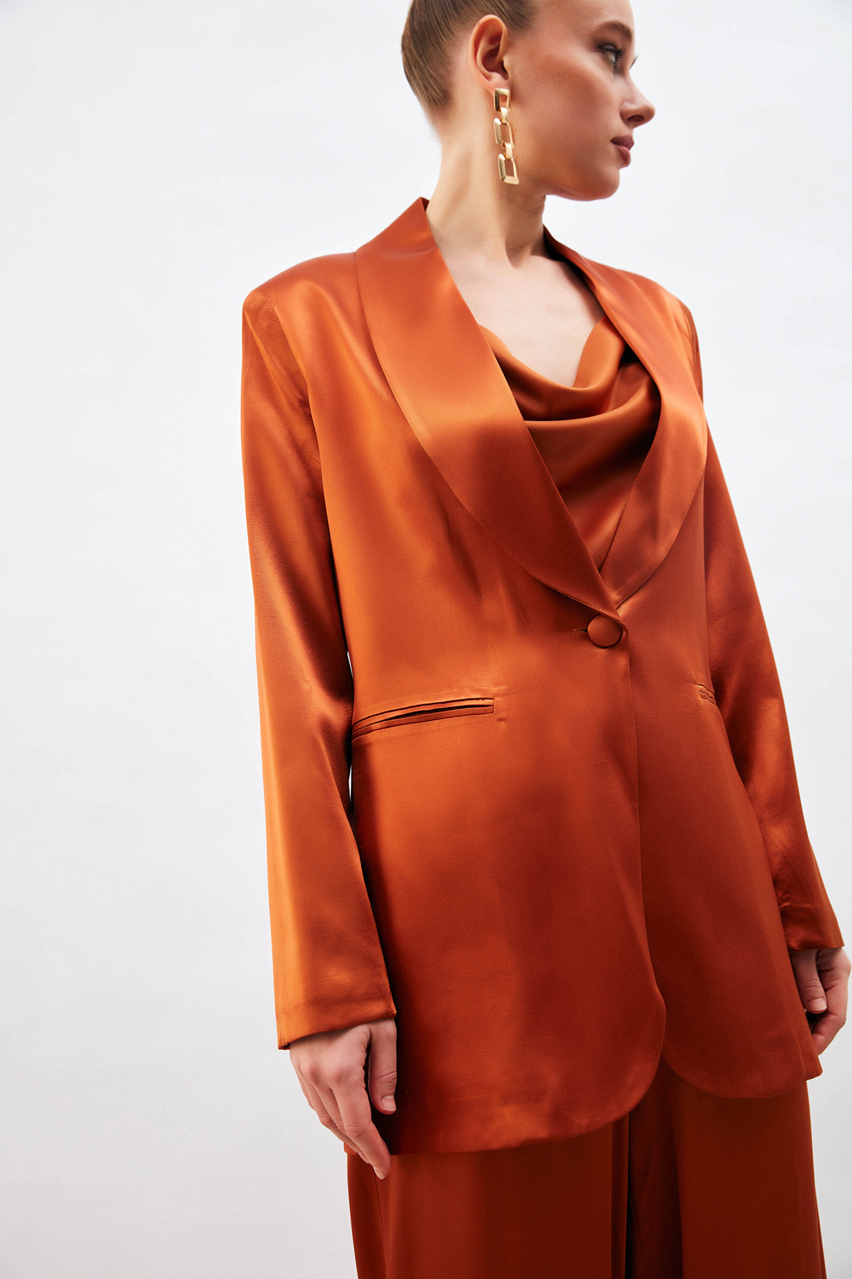Şal Yaka Saten Ceket - ORANJ