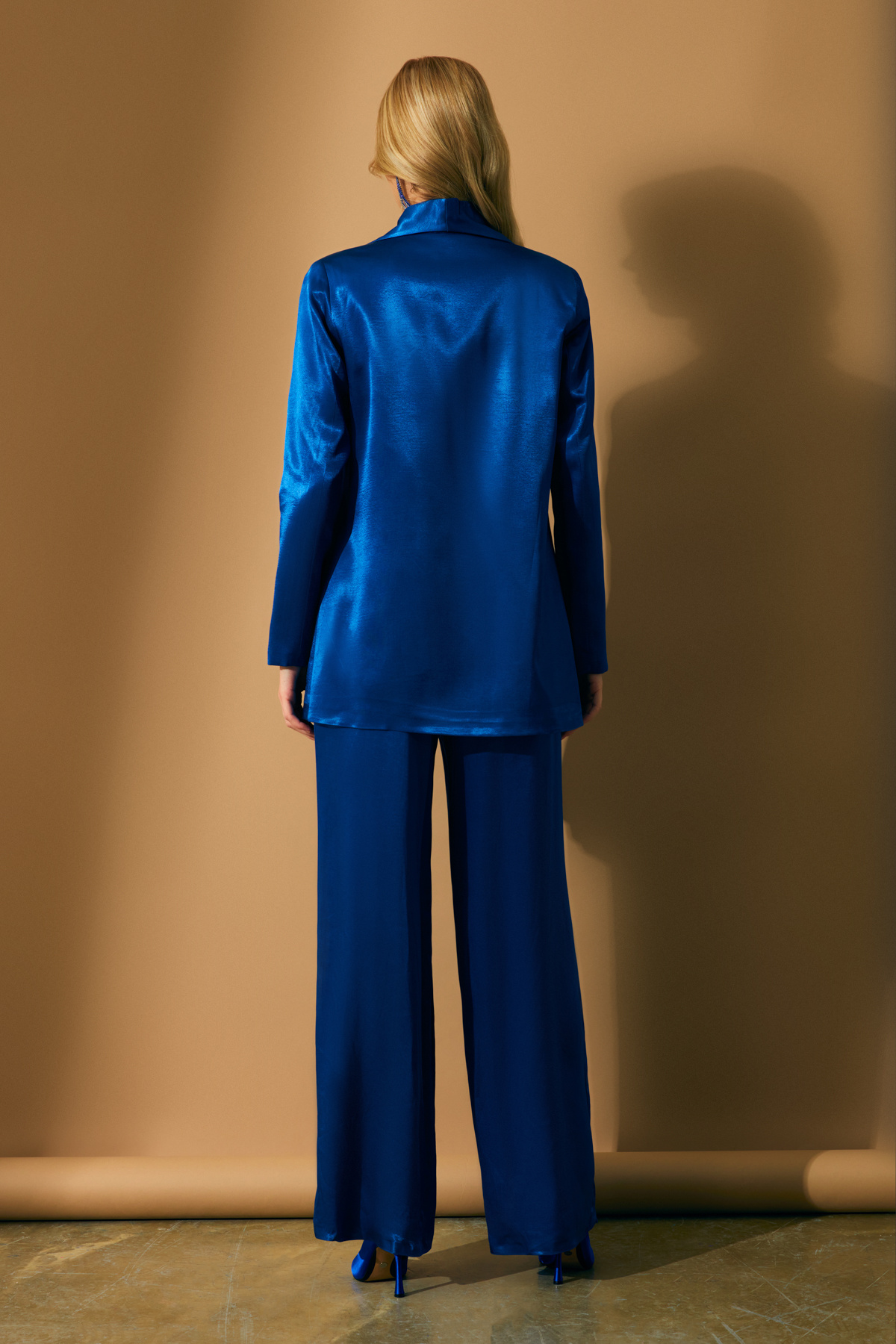 Şal Yaka Saten Ceket - SAX MAVİ