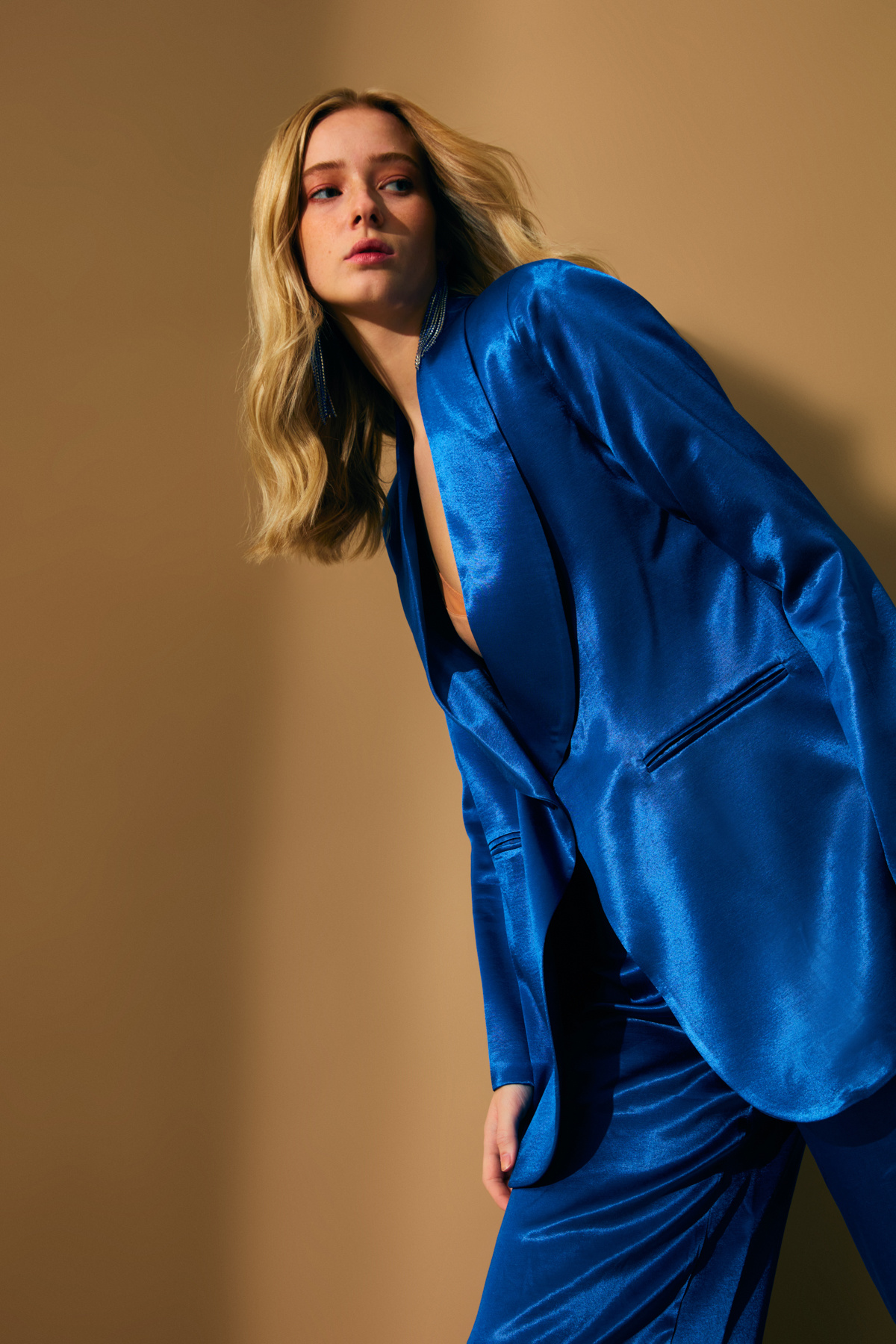 Şal Yaka Saten Ceket - SAX MAVİ