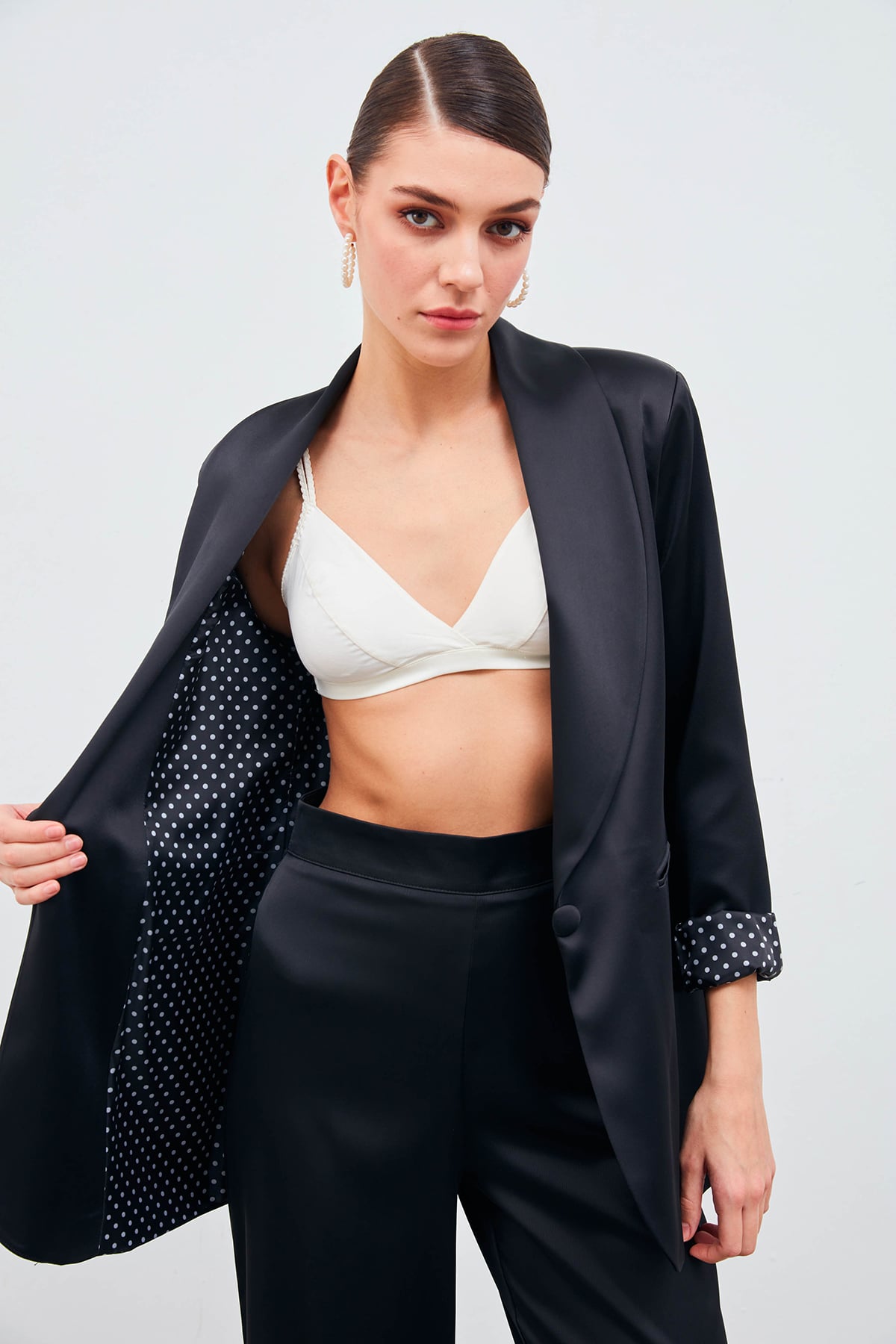 Shawl Collar Satin Jacket - BLACK