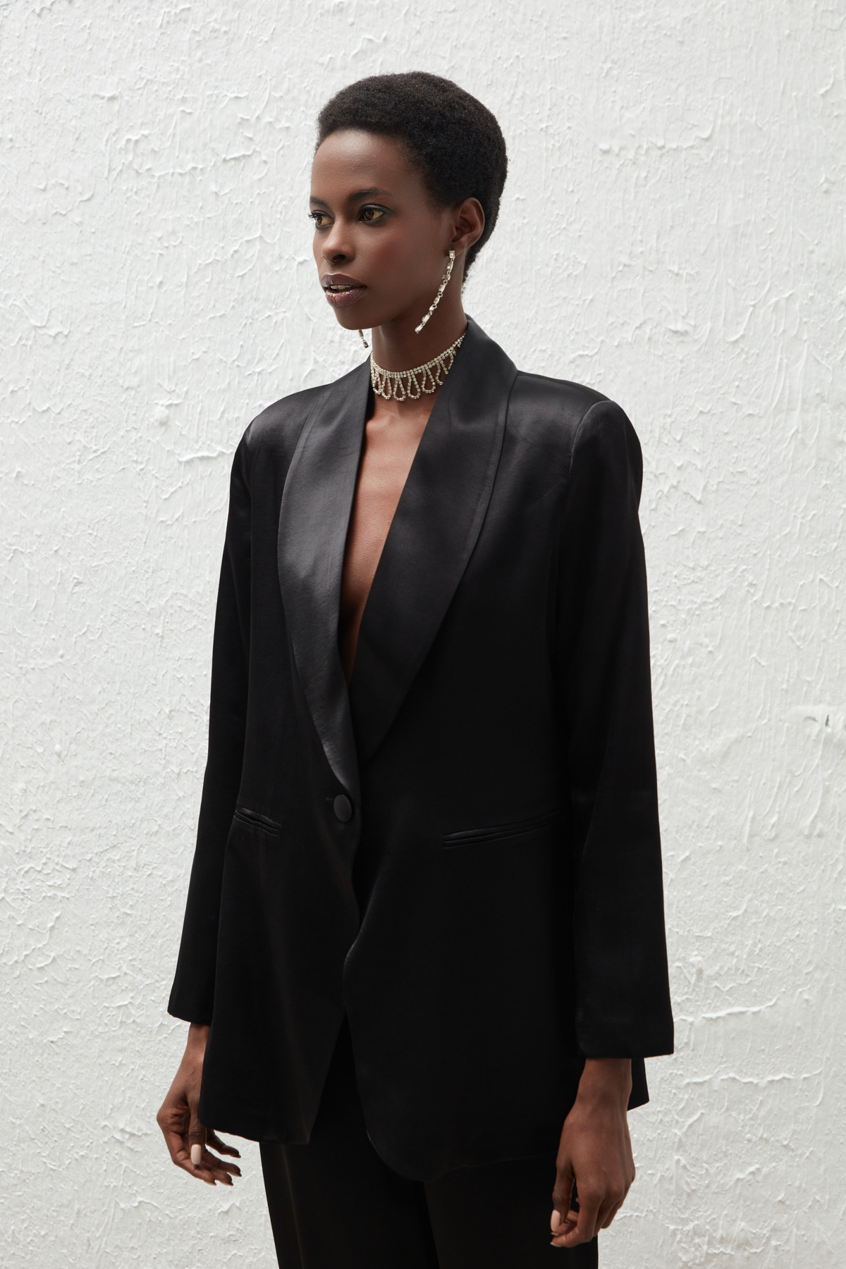 Şal Yaka Saten Ceket - SİYAH