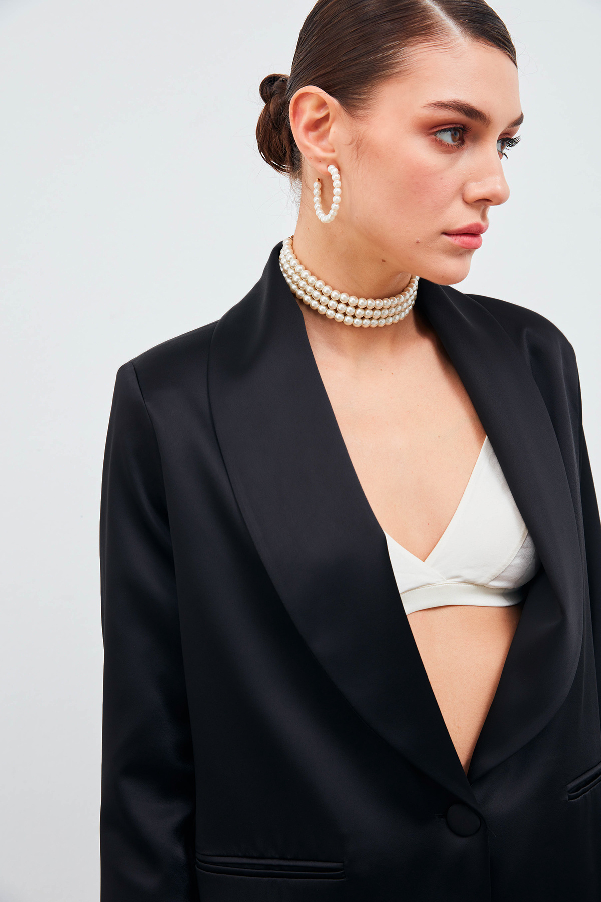 Shawl Collar Satin Jacket - BLACK