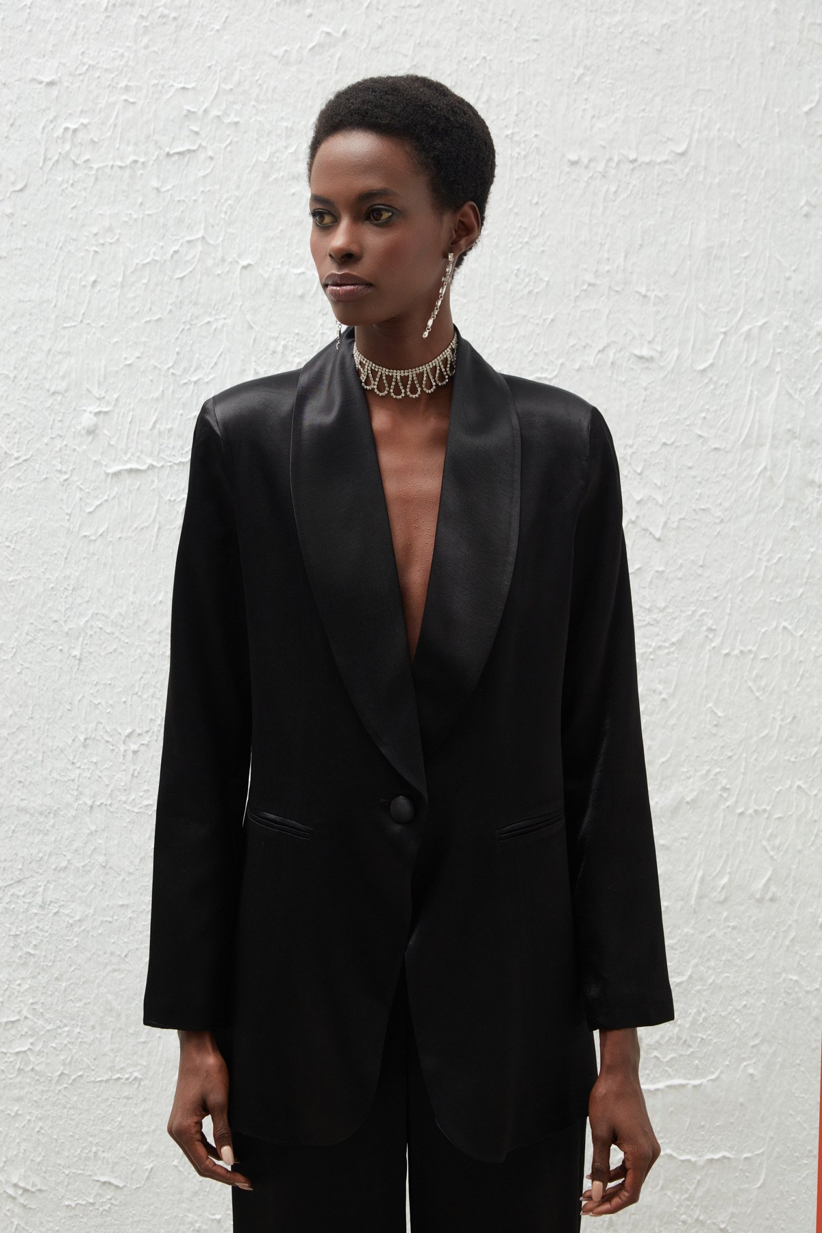 Şal Yaka Saten Ceket - SİYAH