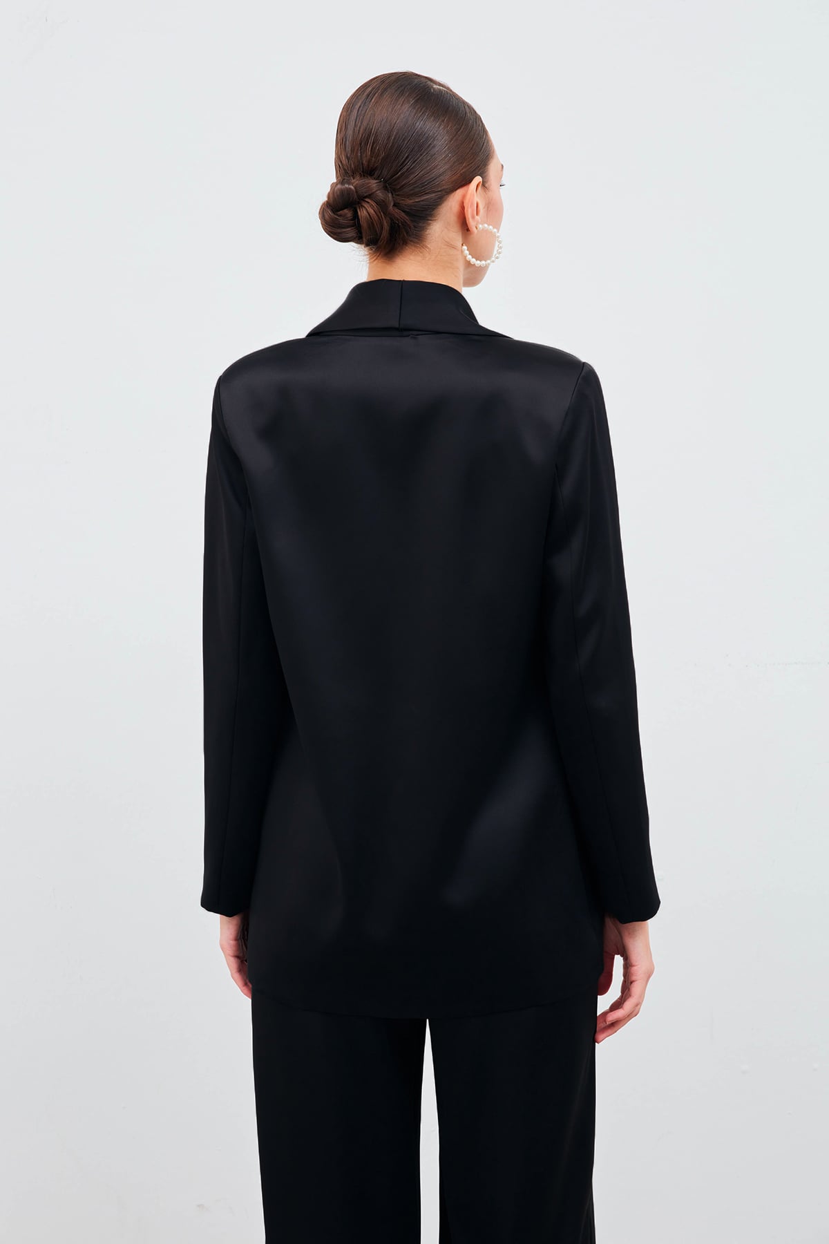 Shawl Collar Satin Jacket - BLACK