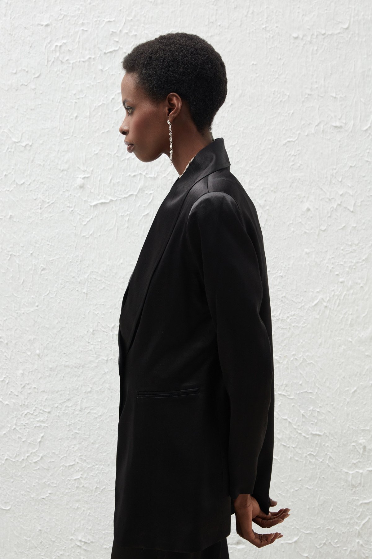 Şal Yaka Saten Ceket - SİYAH