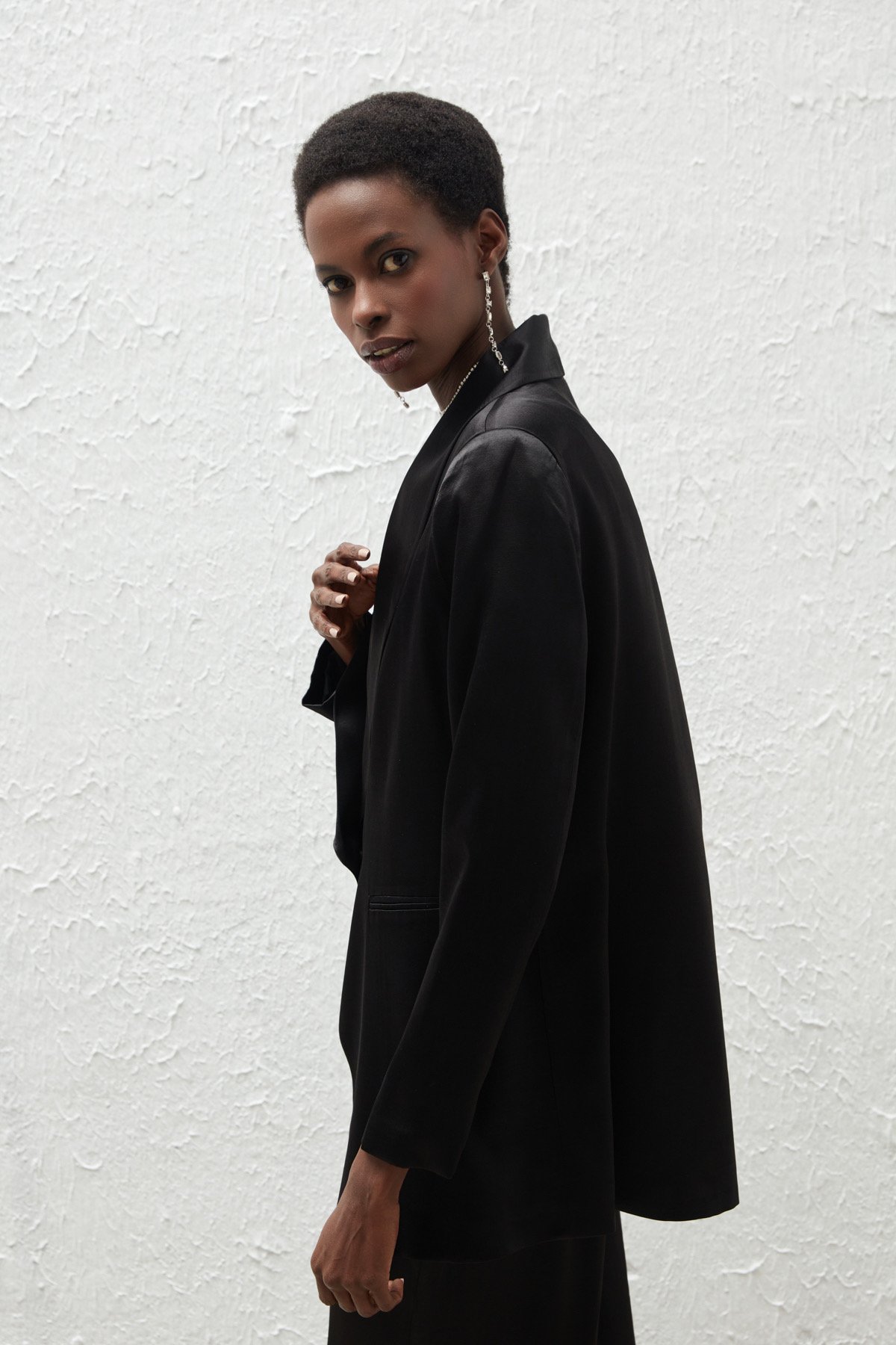 Şal Yaka Saten Ceket - SİYAH