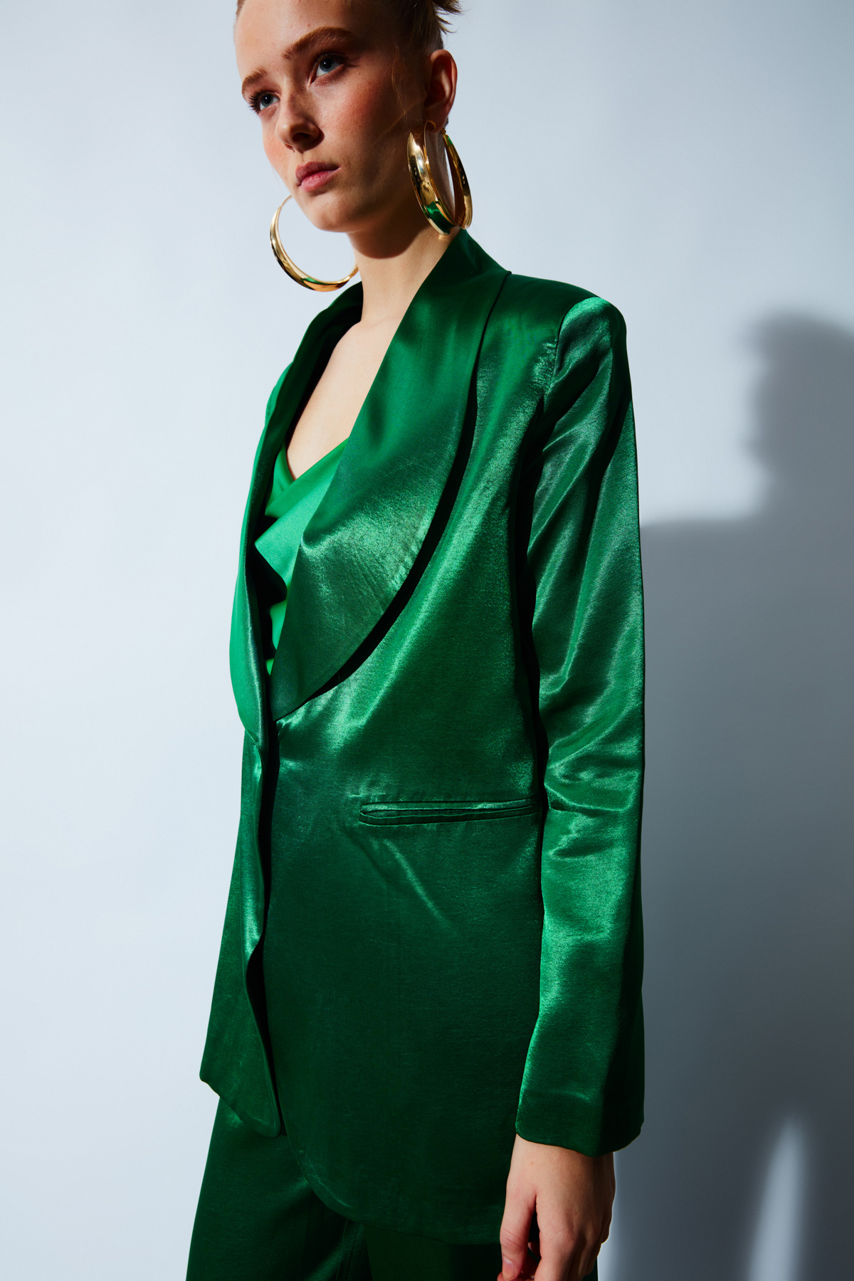 Şal Yaka Saten Ceket - ZÜMRÜT