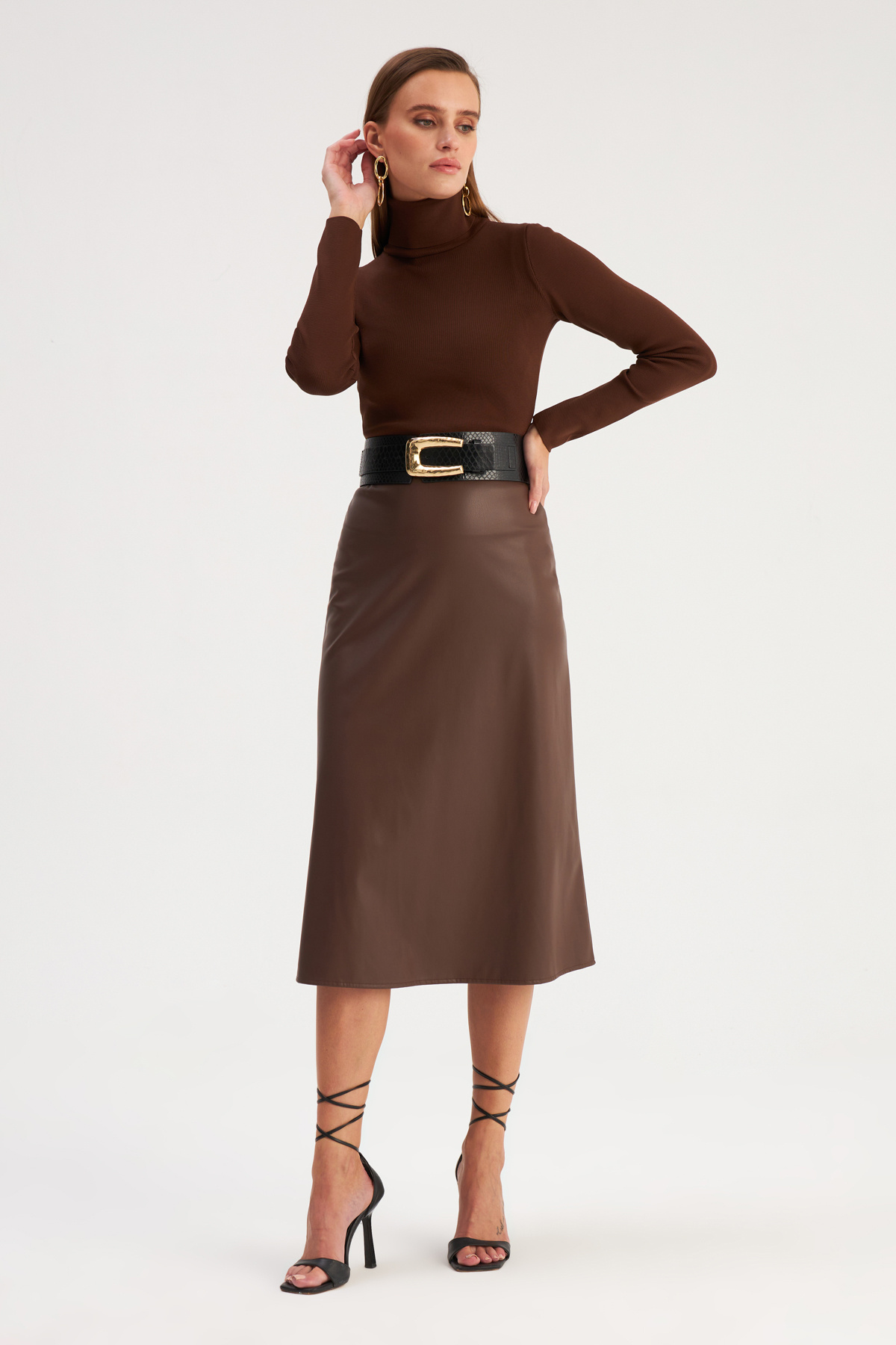 Salaş Deri Etek - KOYU KAHVE
