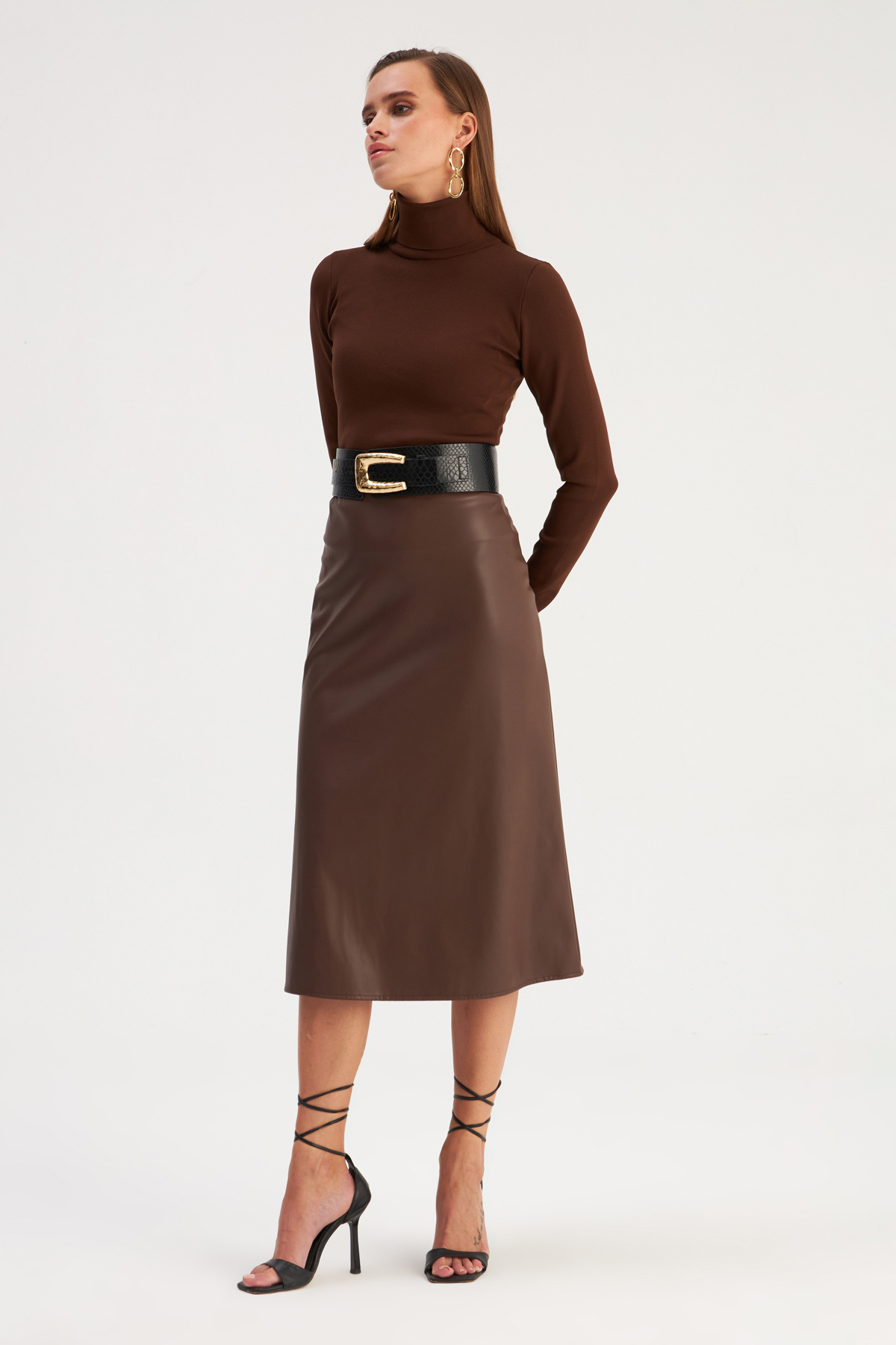 Salaş Deri Etek - KOYU KAHVE